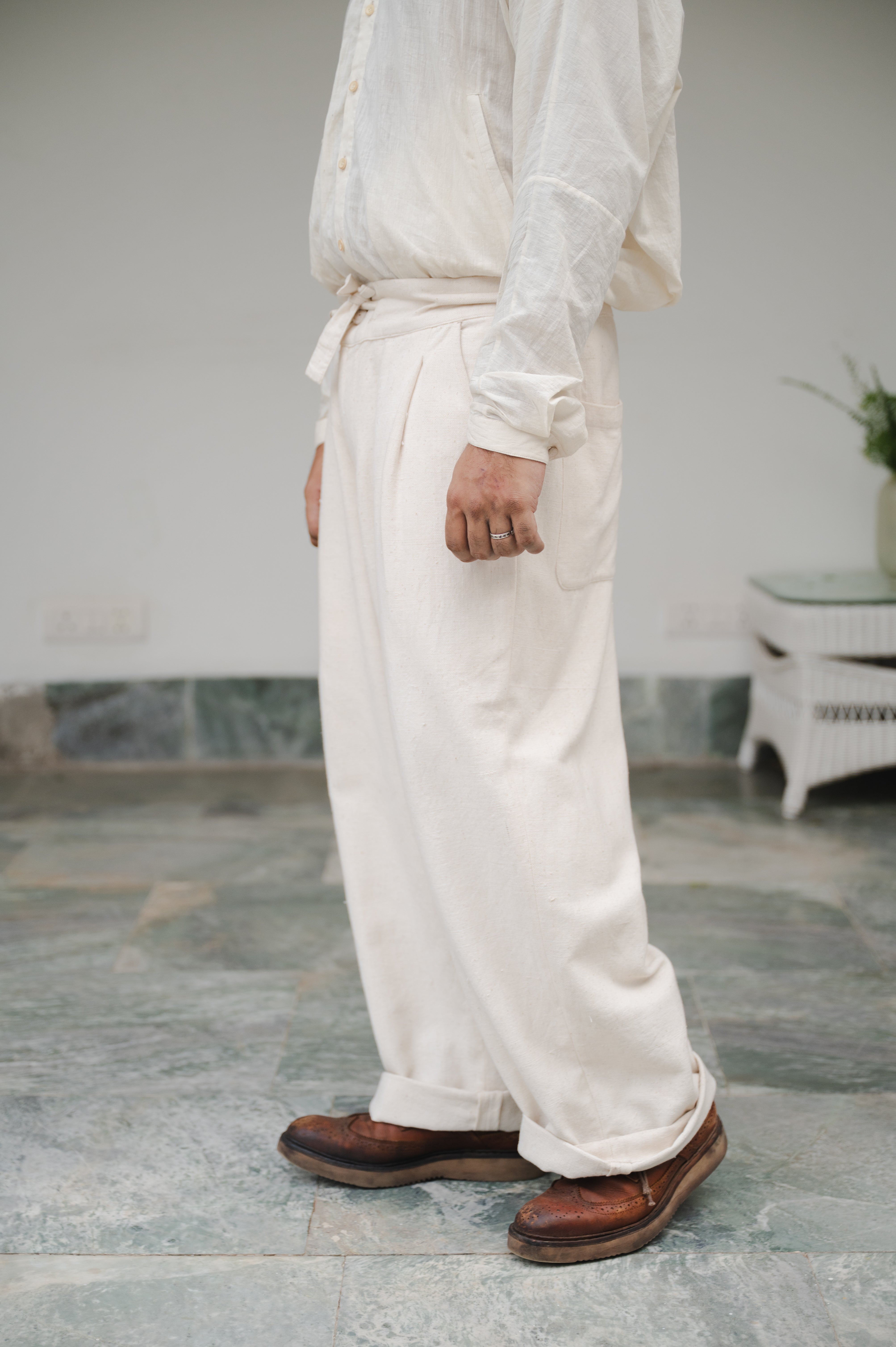 ECRU WIDE-LEG ORGANIC COTTON TROUSER