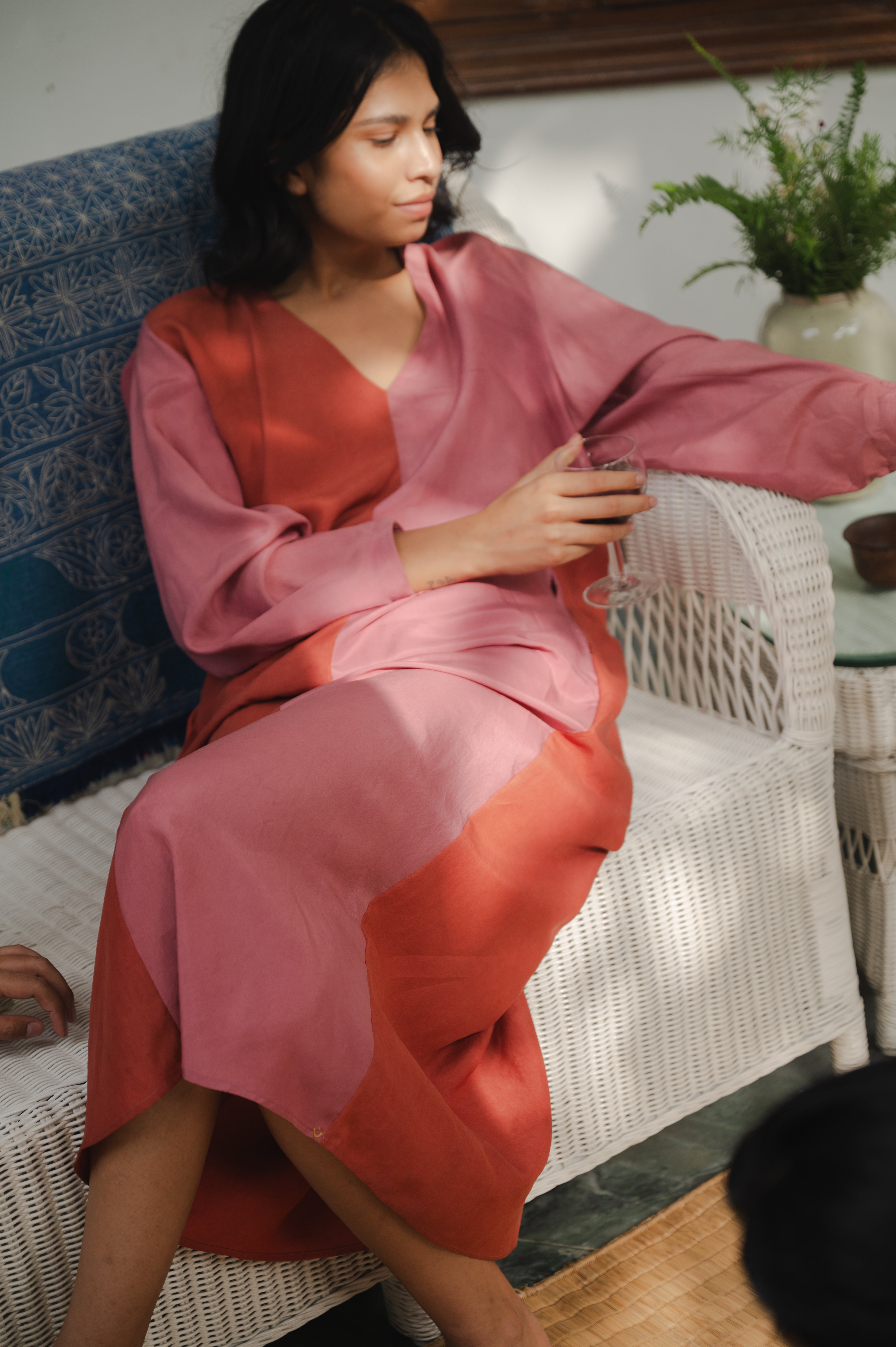 COLOUR BLOCKED SILK DRESS