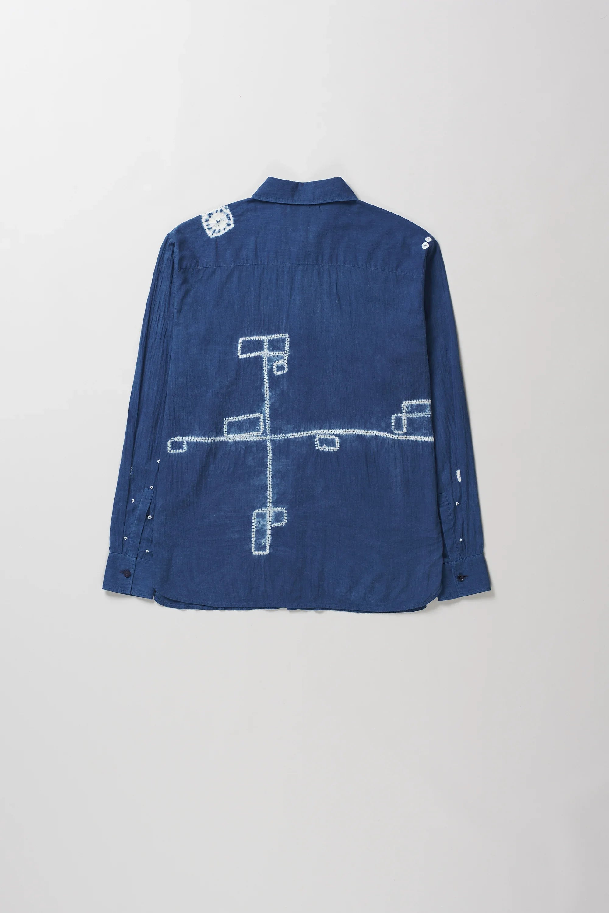 Back image of medium indigo cotton shirt
