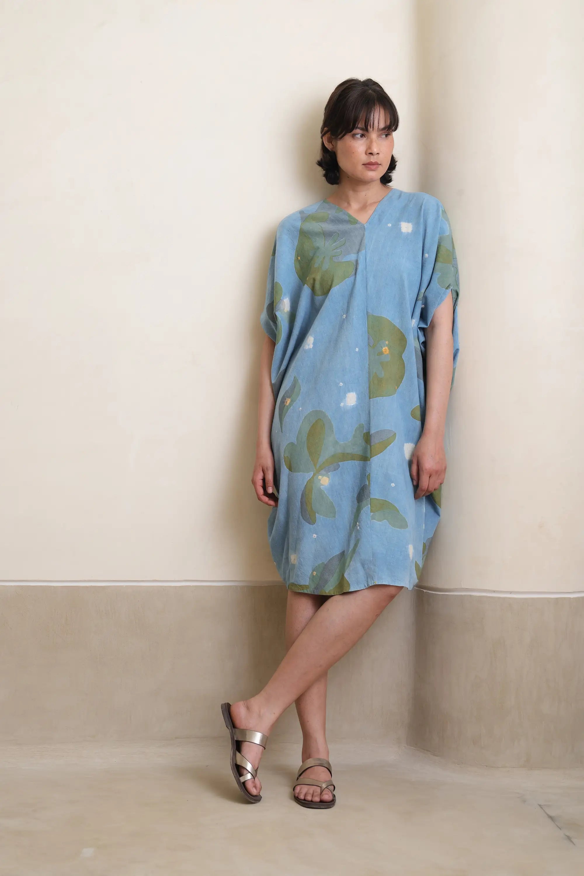 A woman wearing cotton sky indigo dress