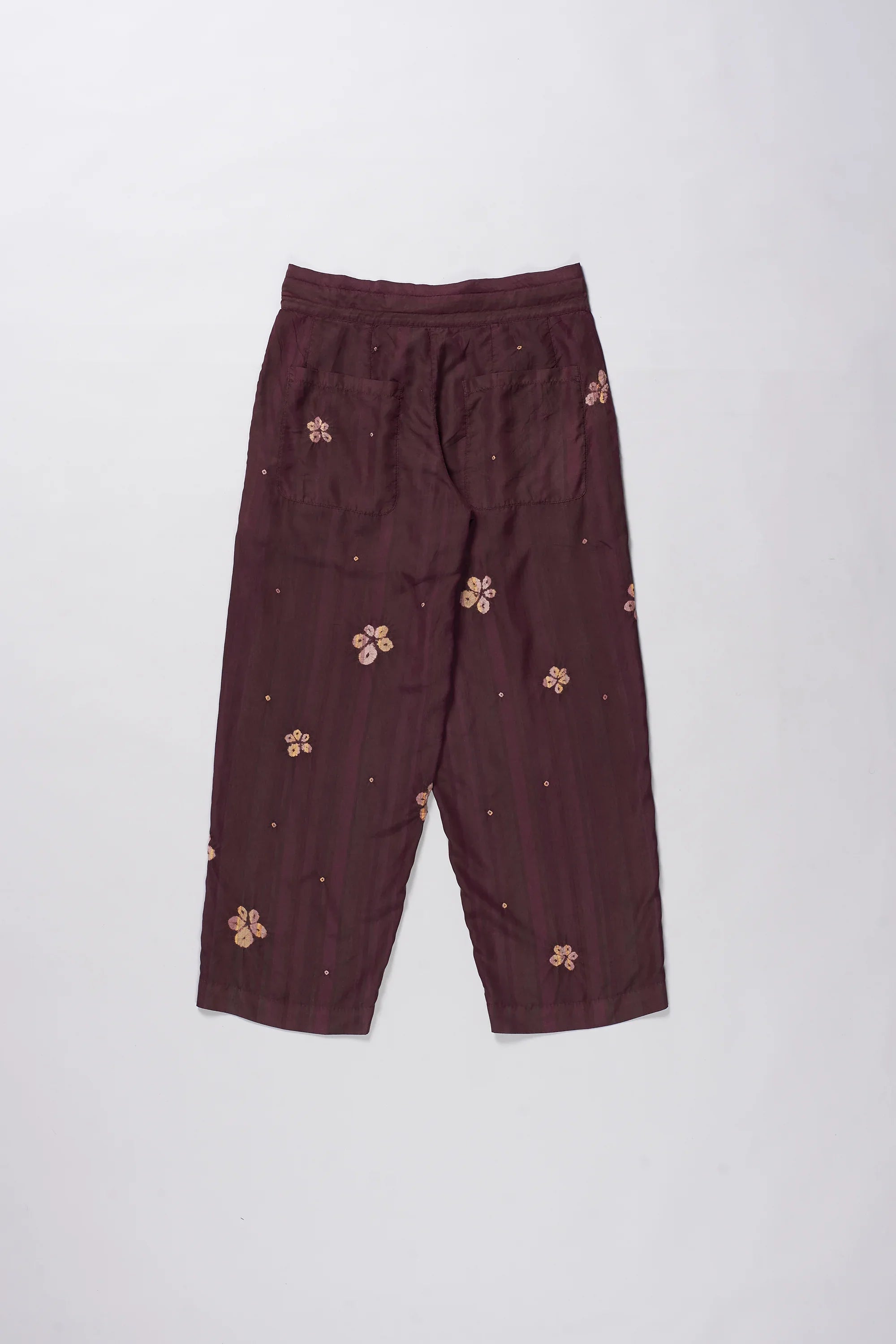 PURPLE RED SHIBORI SILK TROUSERS