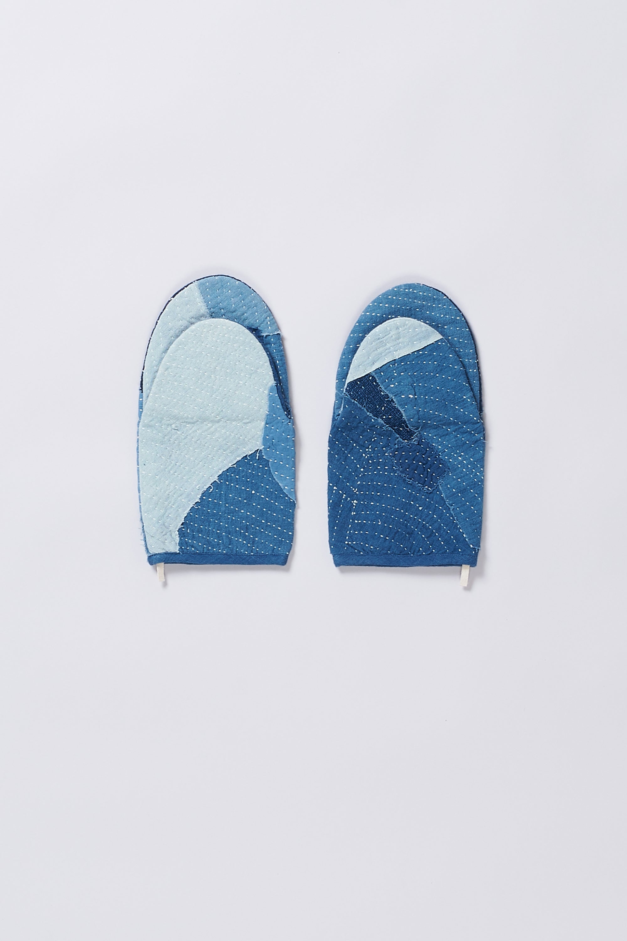 HAND QUILTED - KANTHA - OVEN MITS : INDIGO