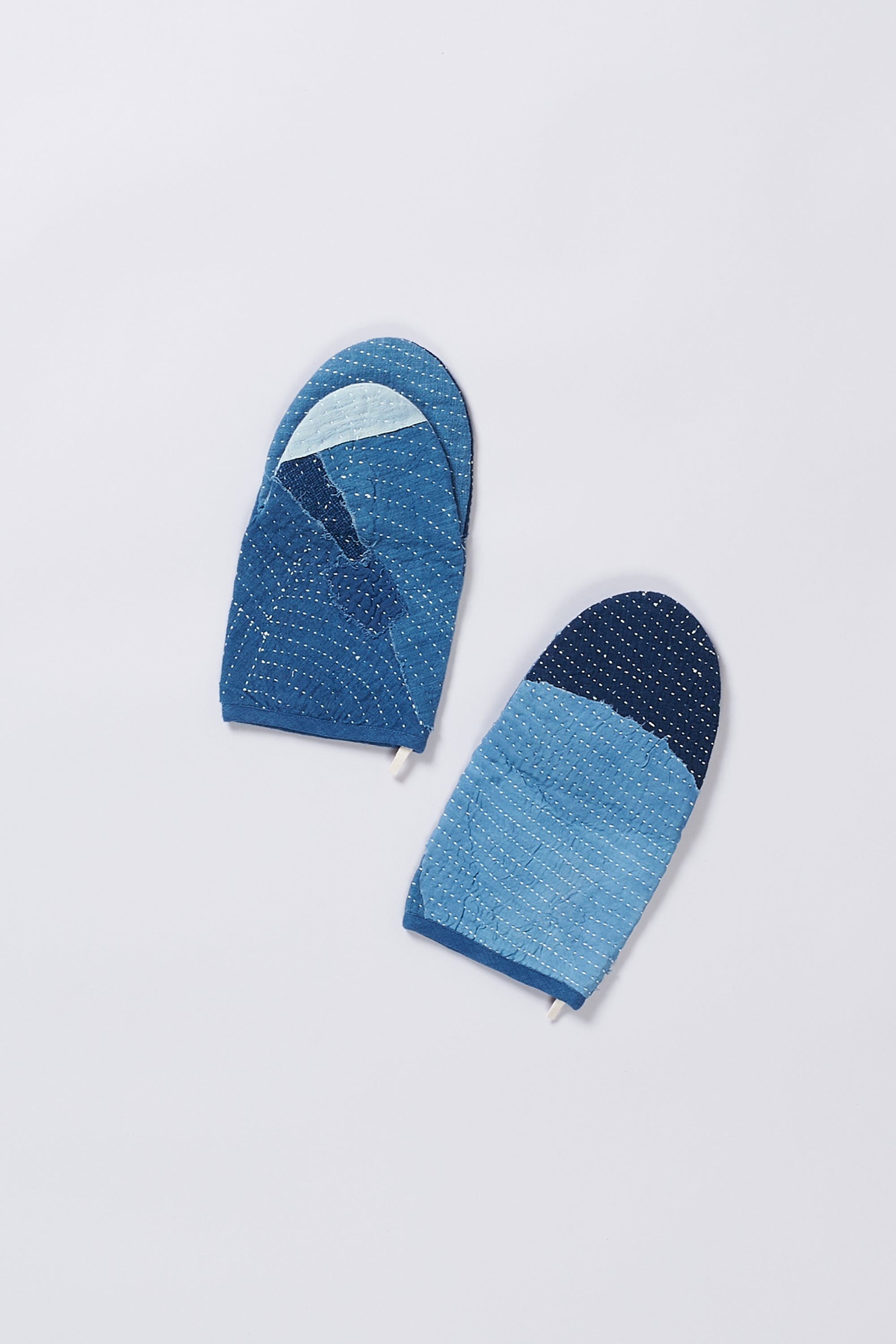 HAND QUILTED - KANTHA - OVEN MITS : INDIGO