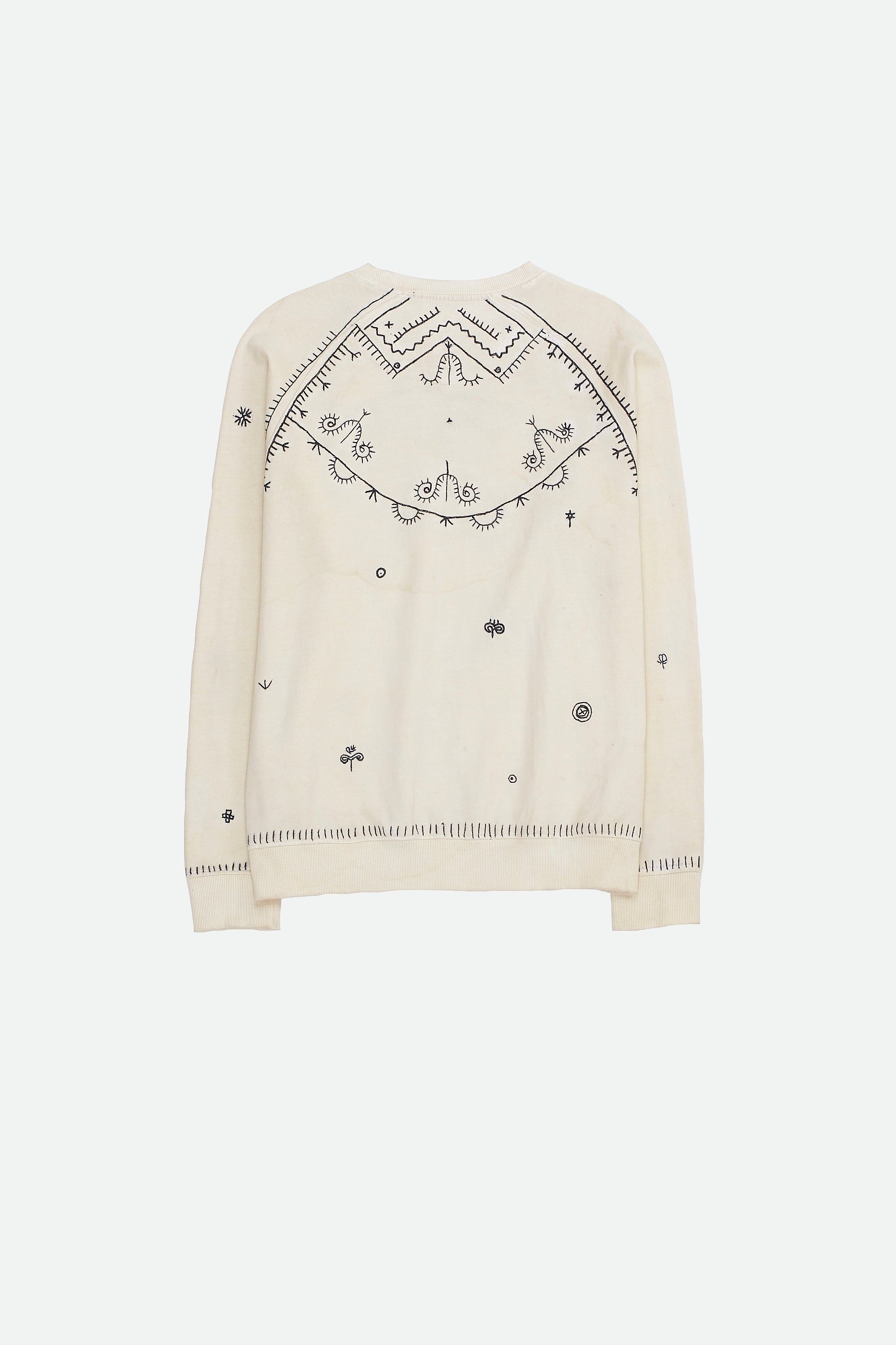 Ecru Cotton Sweatshirt with Embroidery