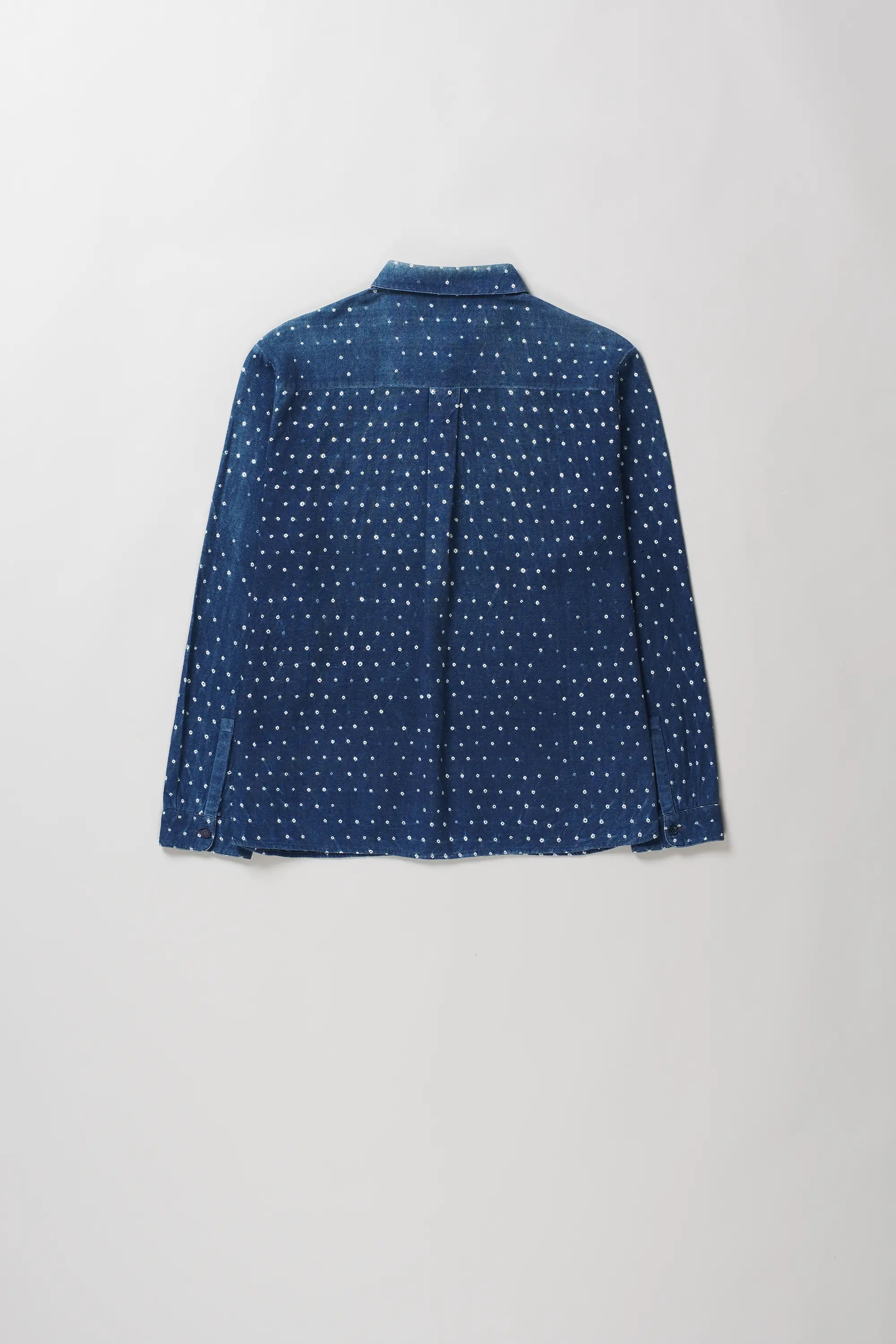 Back image of a medium indigo bandhani shirt