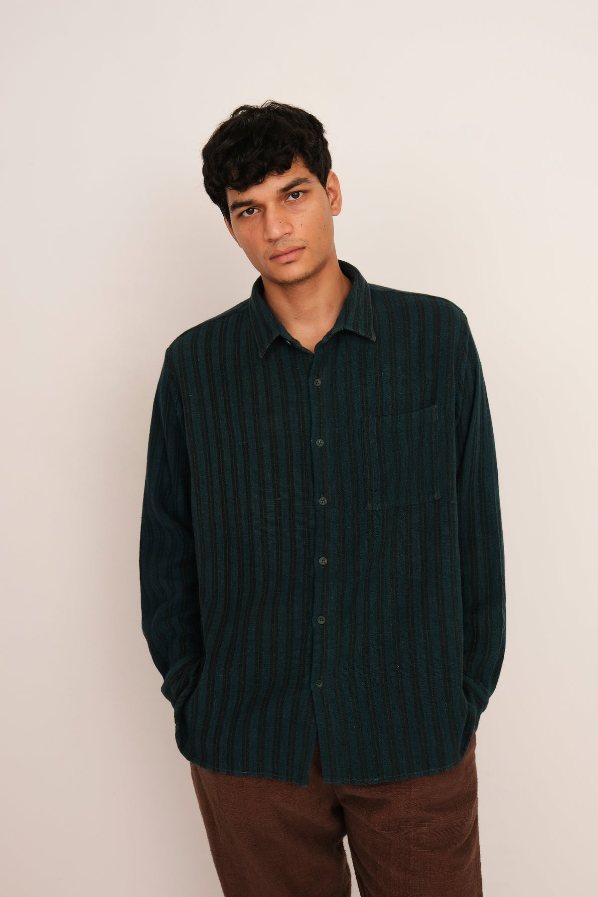 Bottle Green Yarn Dyed Cotton Shirt