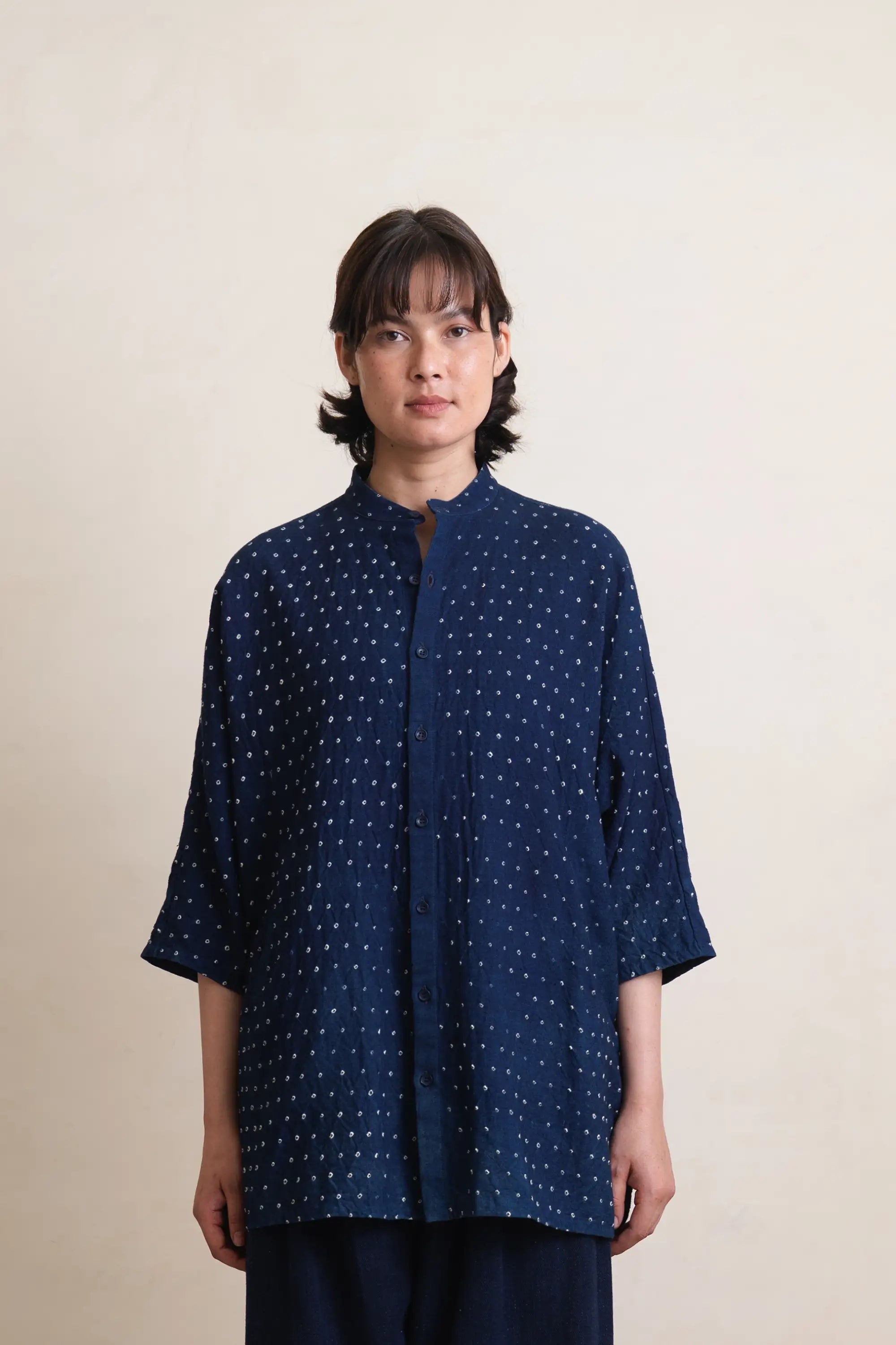 Macca Bandhani Relaxed Shirt in Indigo