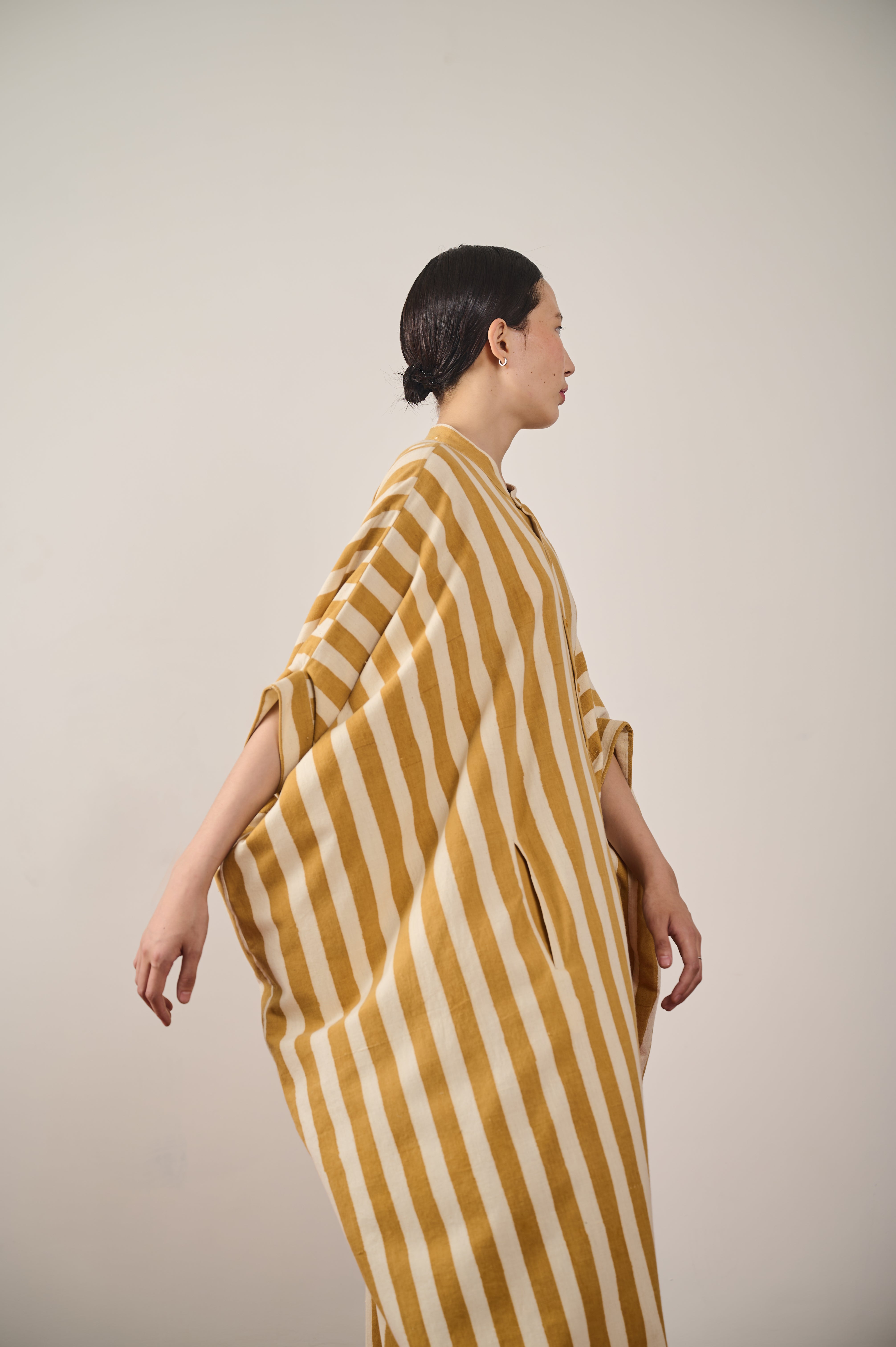 STRIPED KAFTAN DRESS IN MUSTARD YELLOW