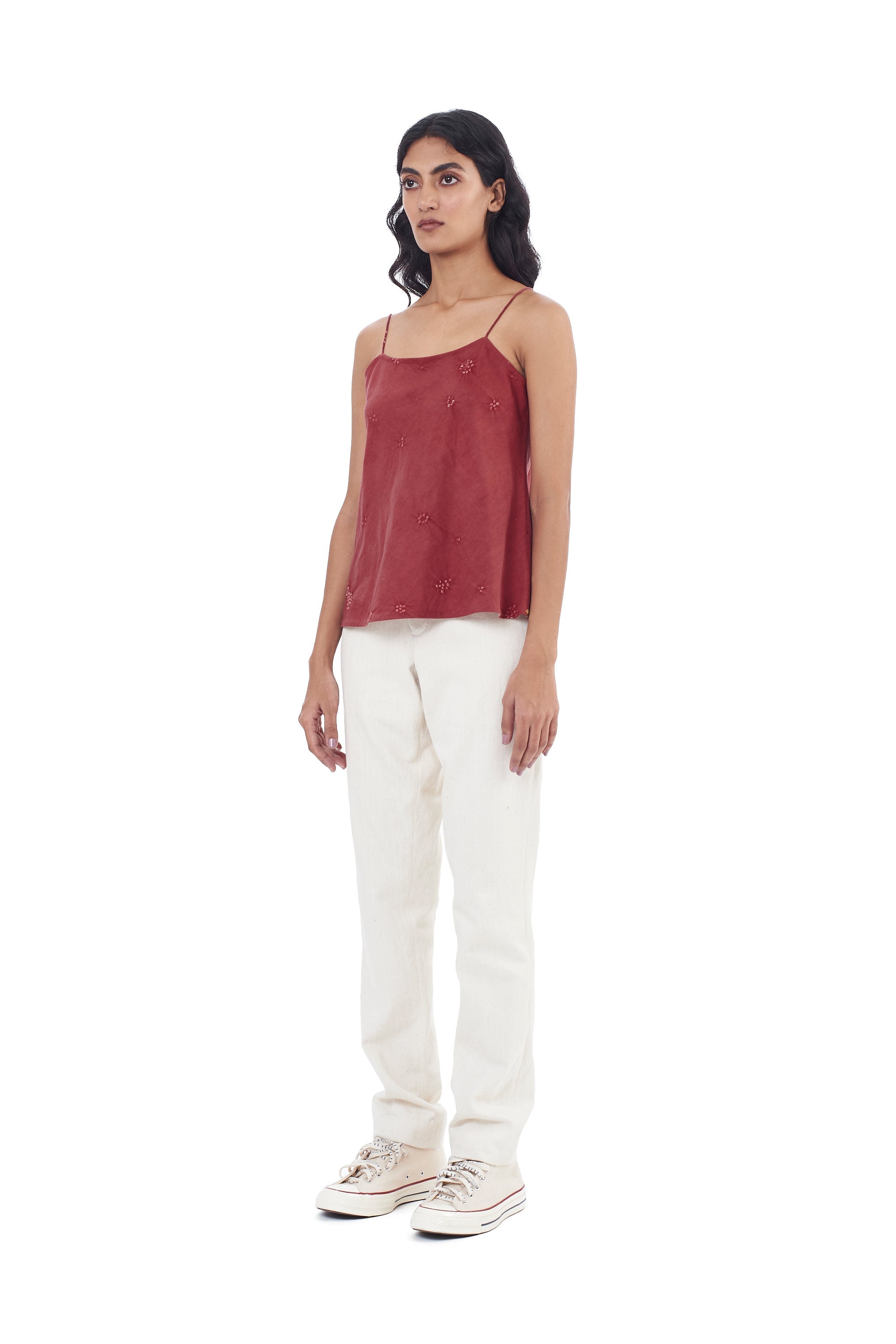 CRIMSON PINK STRAPPY TOP WITH MINIATURE BANDHANI