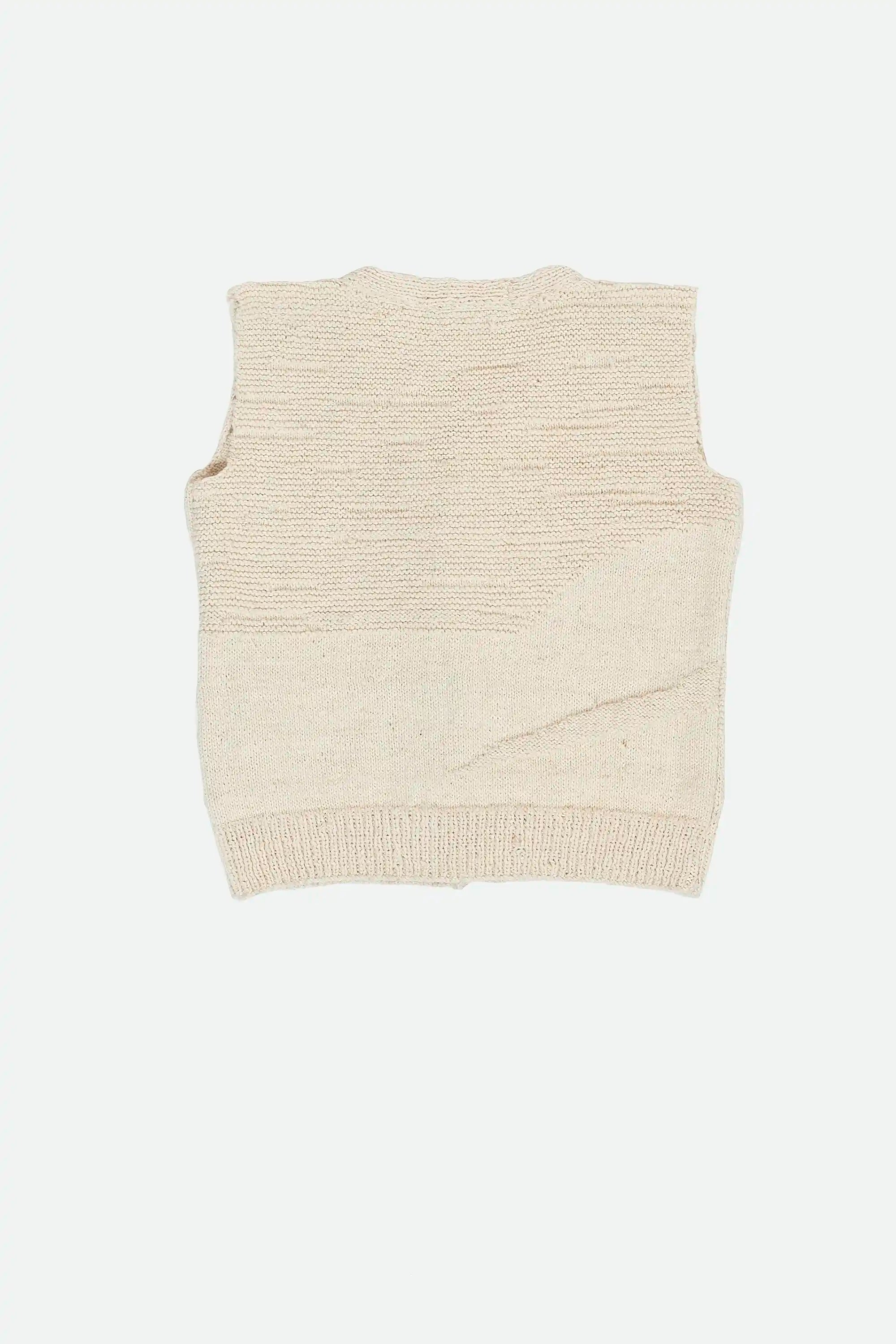 Ecru Sleeveless Knitted Cardigan