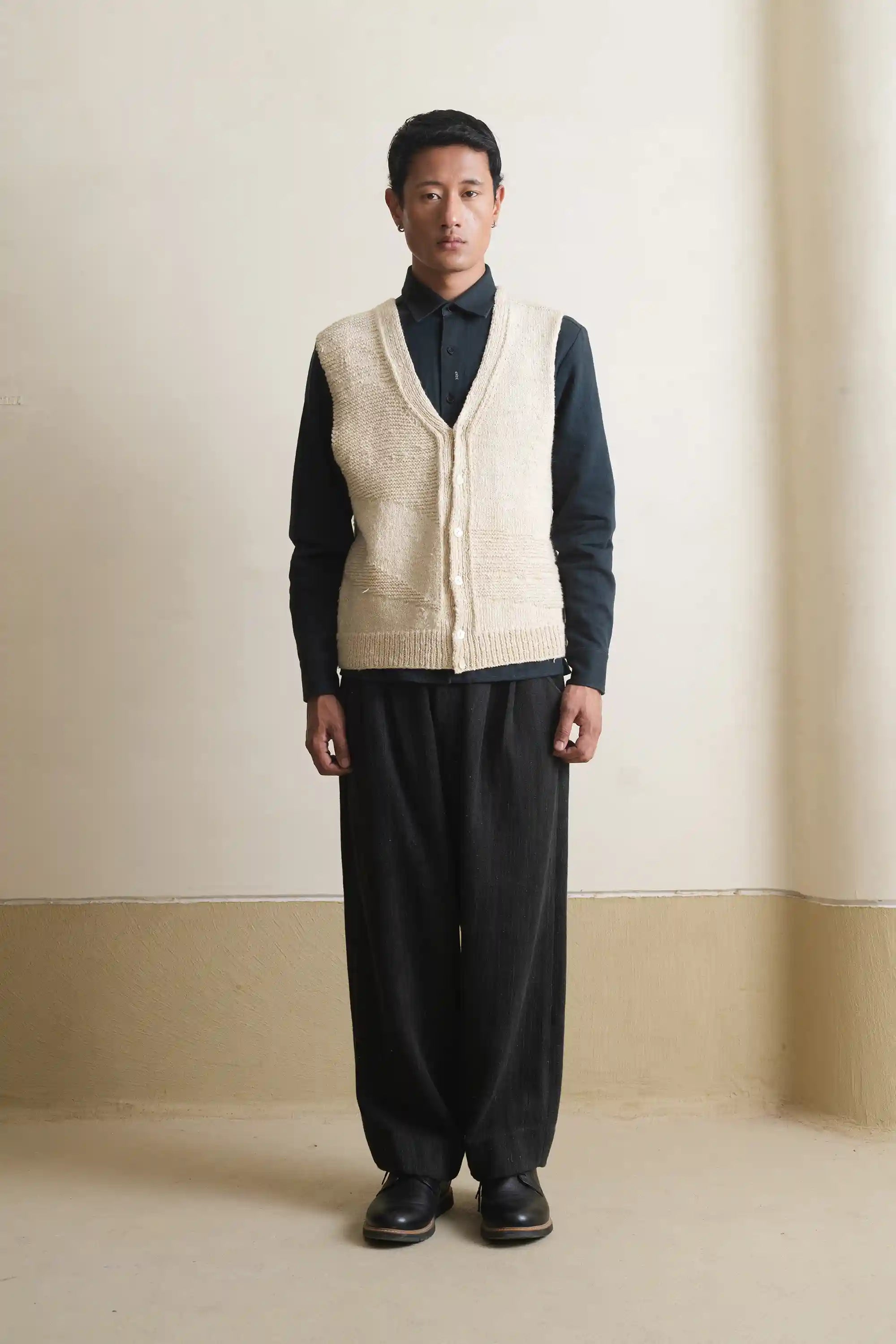 Sleeveless Knitted Cardigan in Ecru