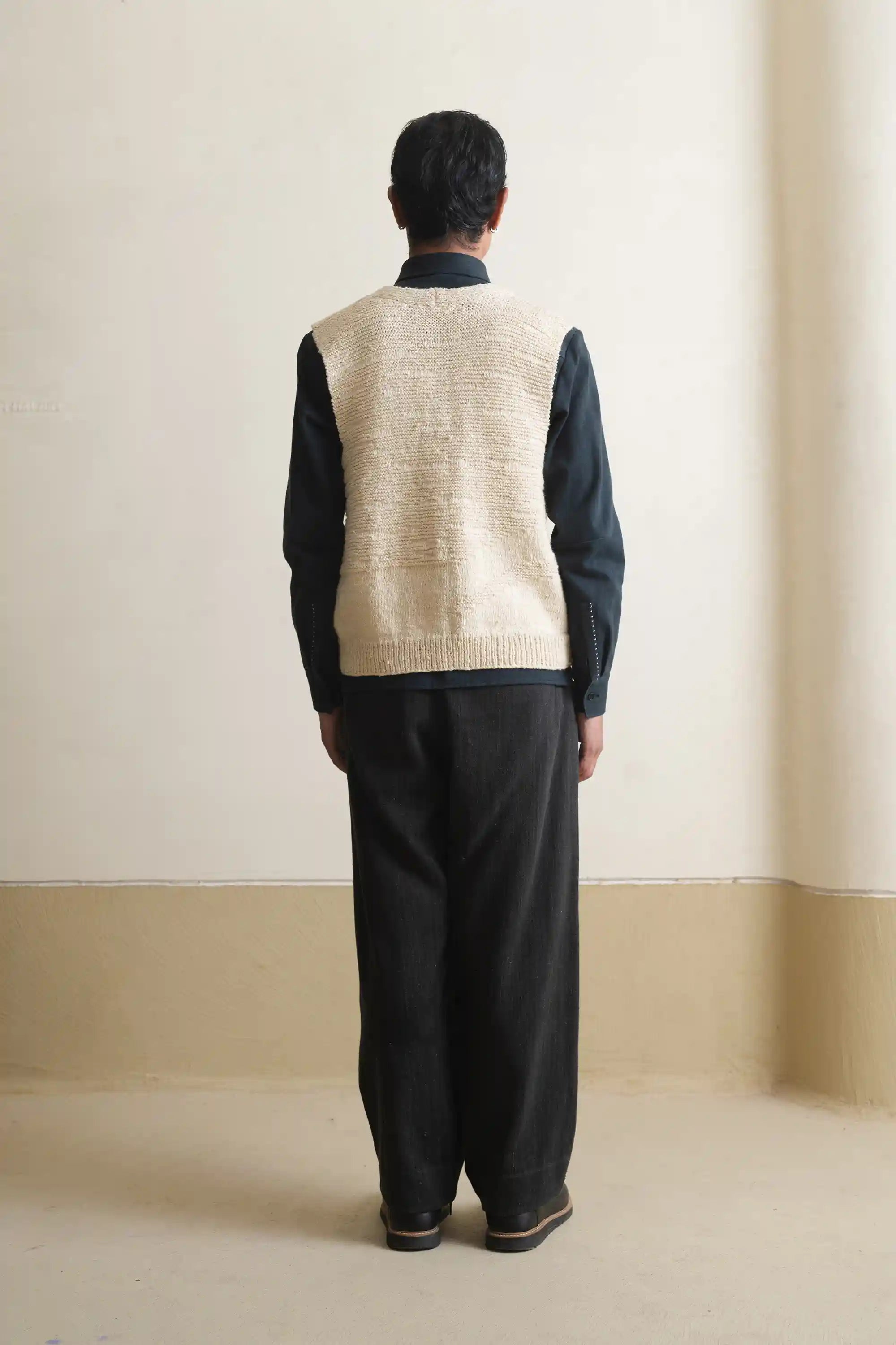 Sleeveless Knitted Cardigan in Ecru