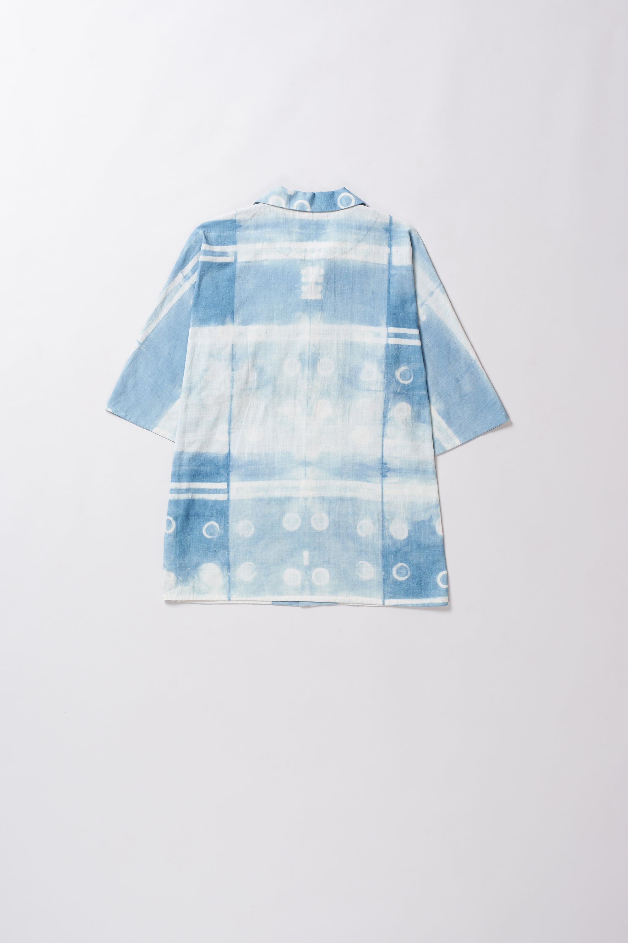 Blue and white patterned shirt