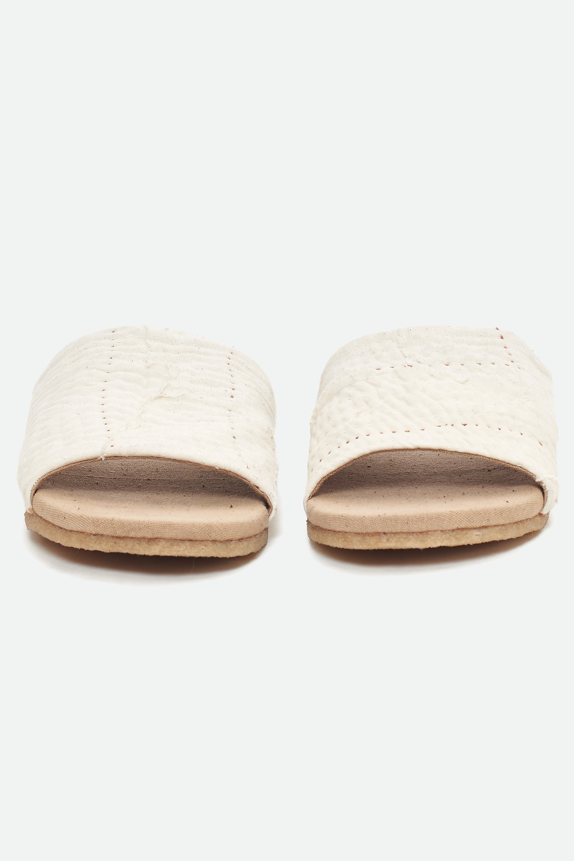ECRU HAND-CRAFTED PAIR OF PATCHWORK SLIDES