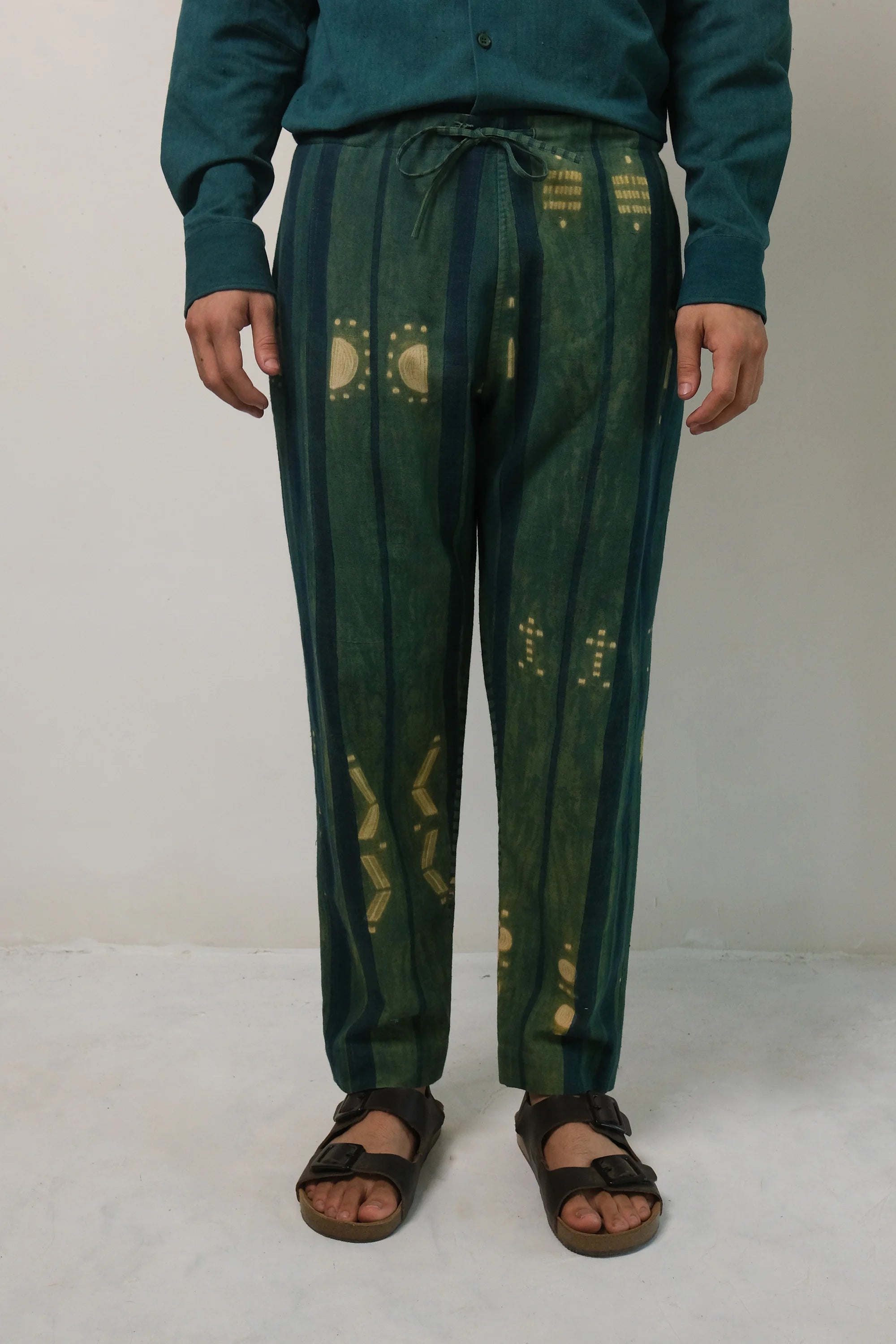 Block Printed String Pants with Shibori