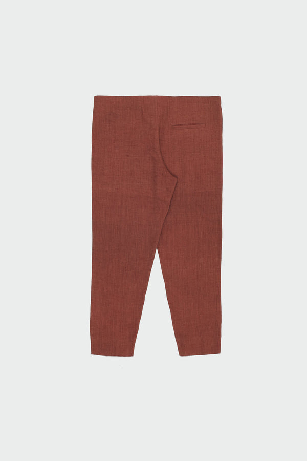 BRICK RED COTTON LINEN DRAWSTRING TROUSERS