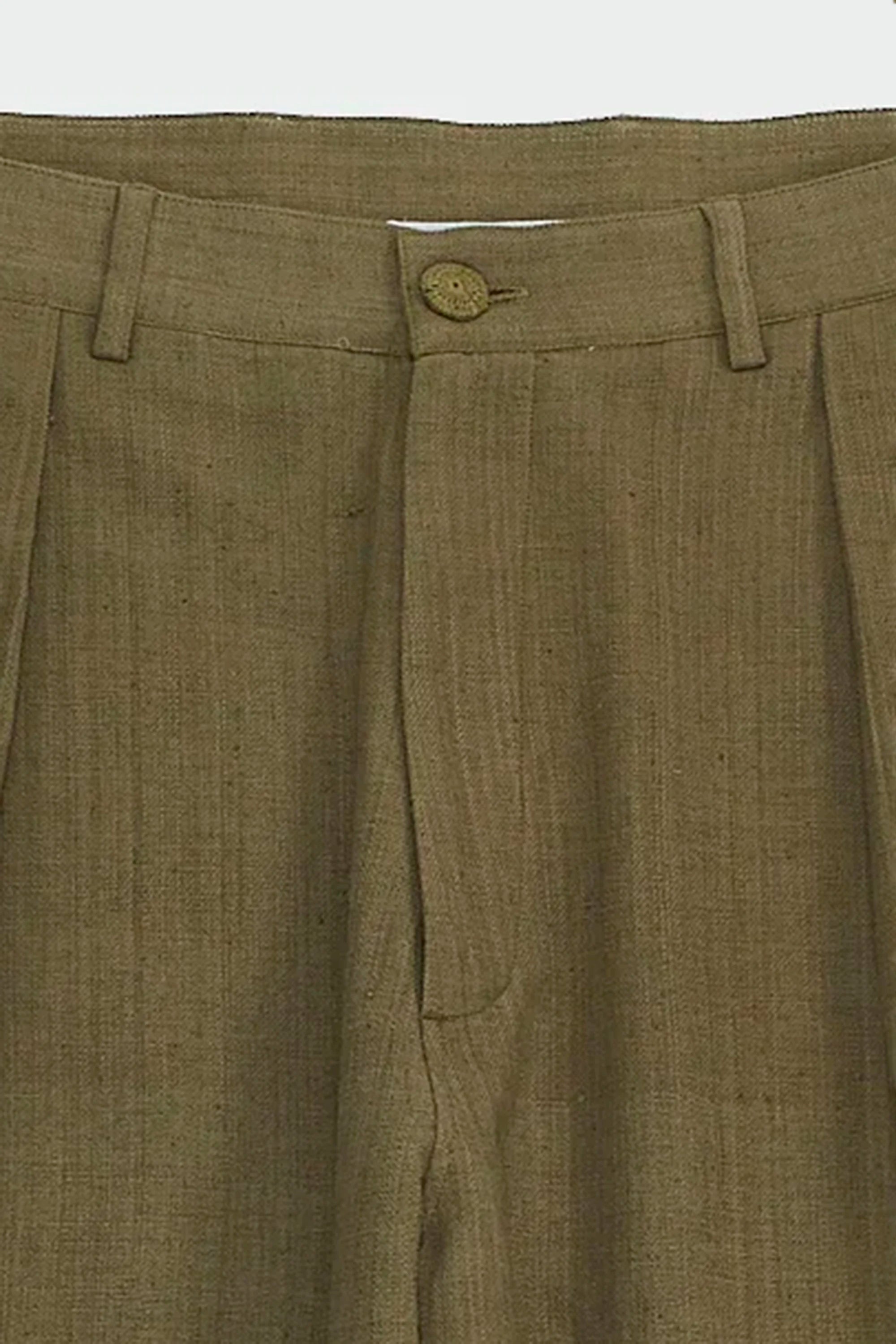 Cotton Pleated Trousers Flaxen Yellow