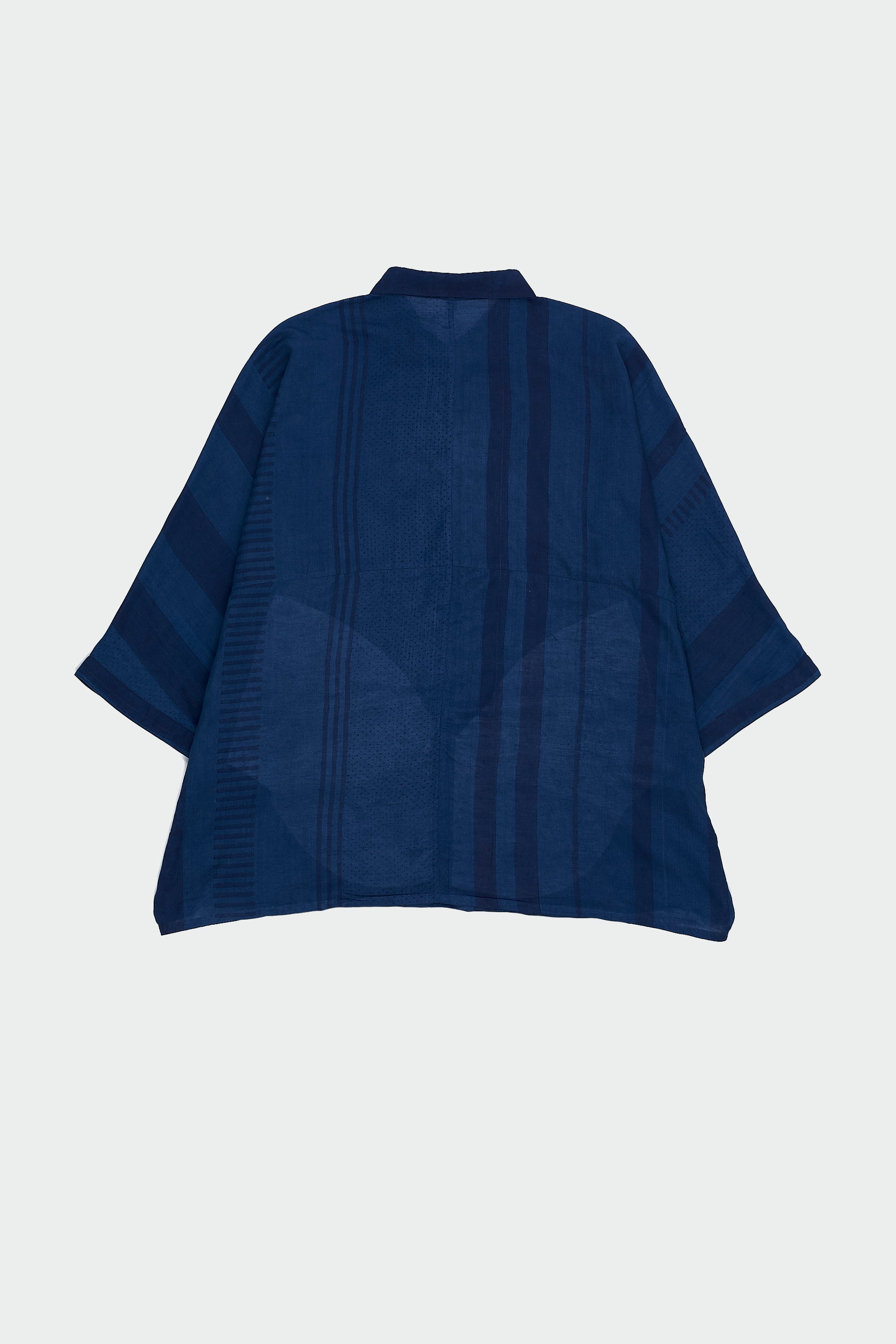 MEDIUM INDIGO BLOCK PRINTED SOFT COTTON SILK SHIRT