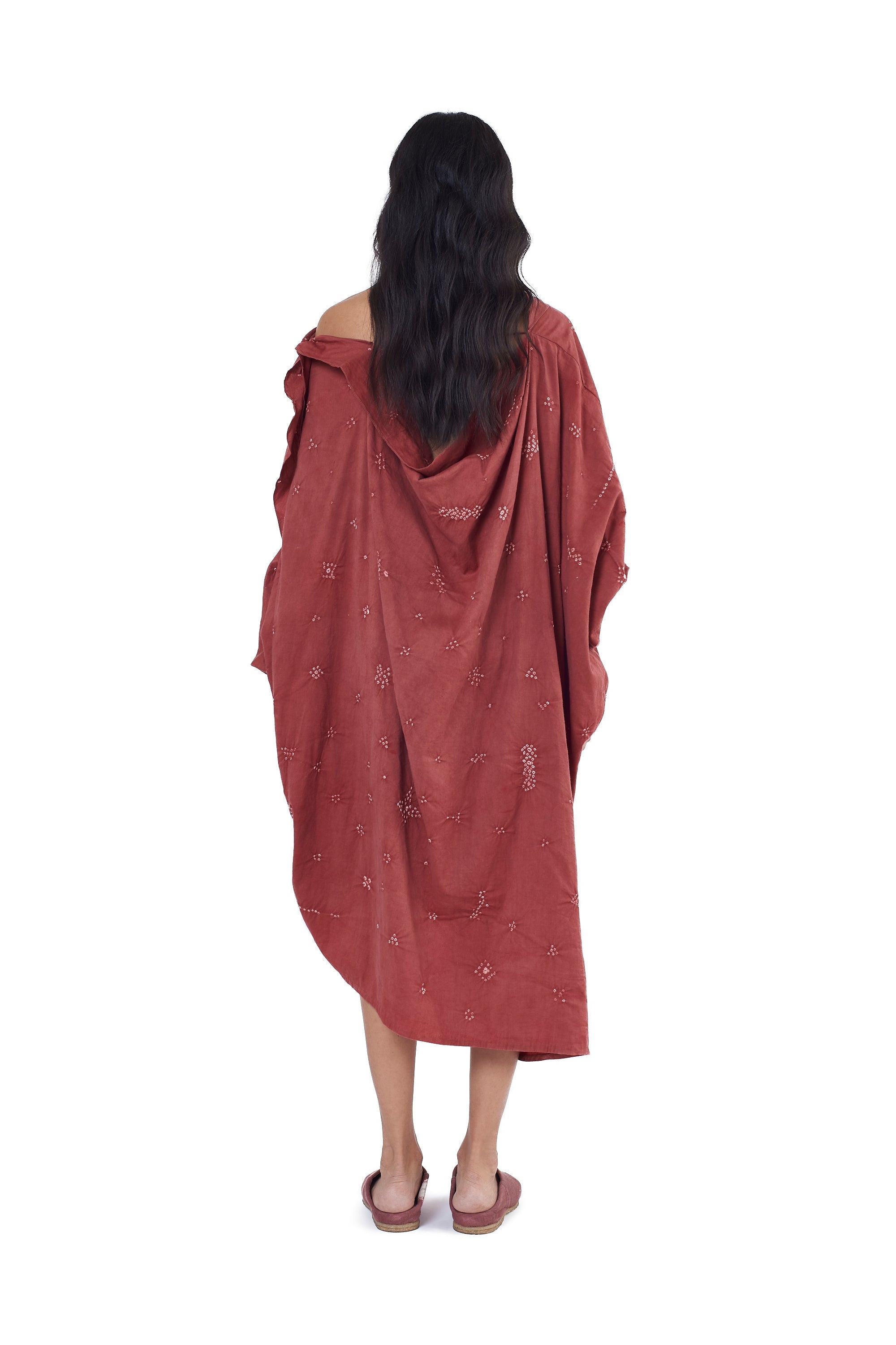 CRIMSON PINK DRAPED DRESS WITH MINIATURE BANDHANI