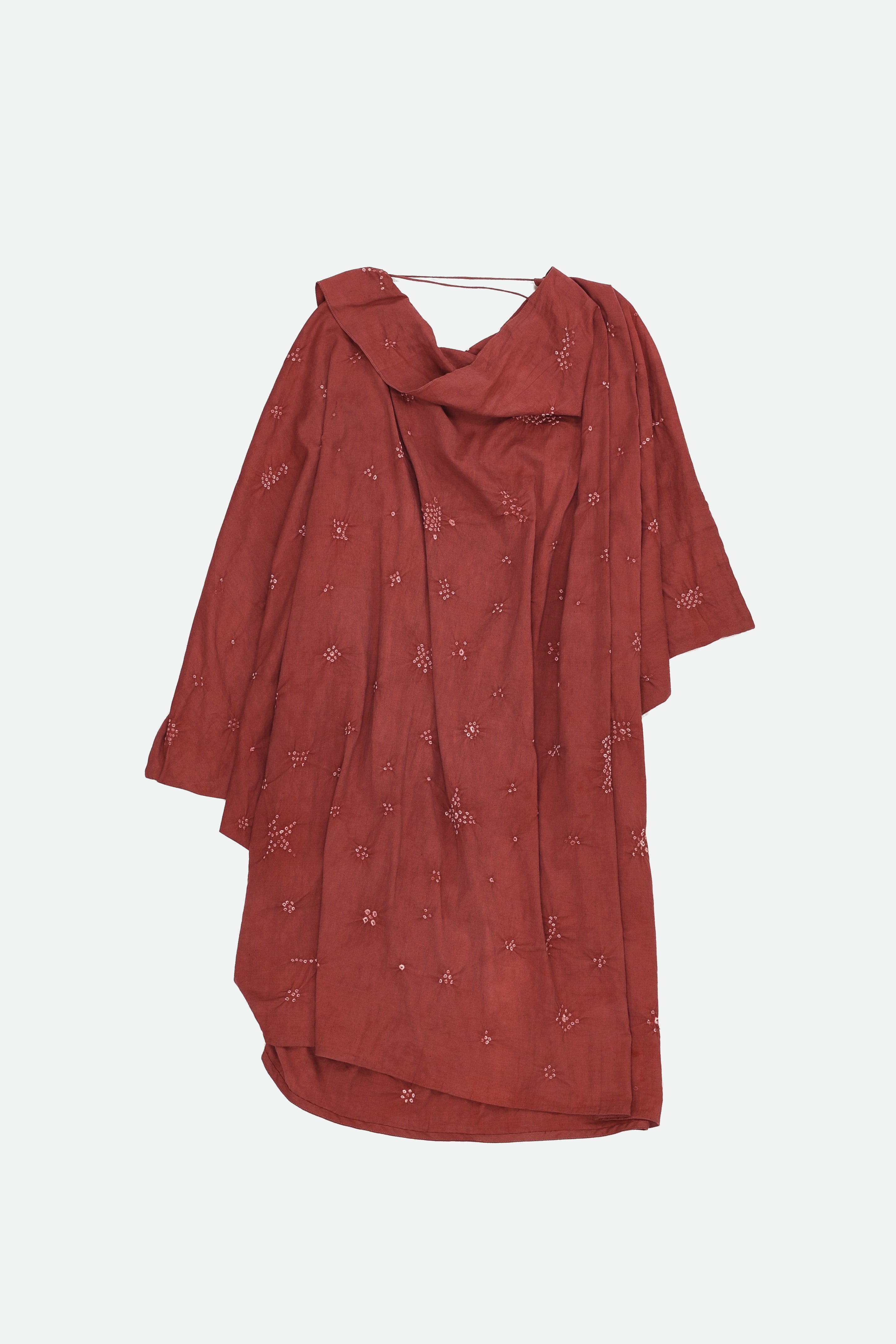 CRIMSON PINK DRAPED DRESS WITH MINIATURE BANDHANI