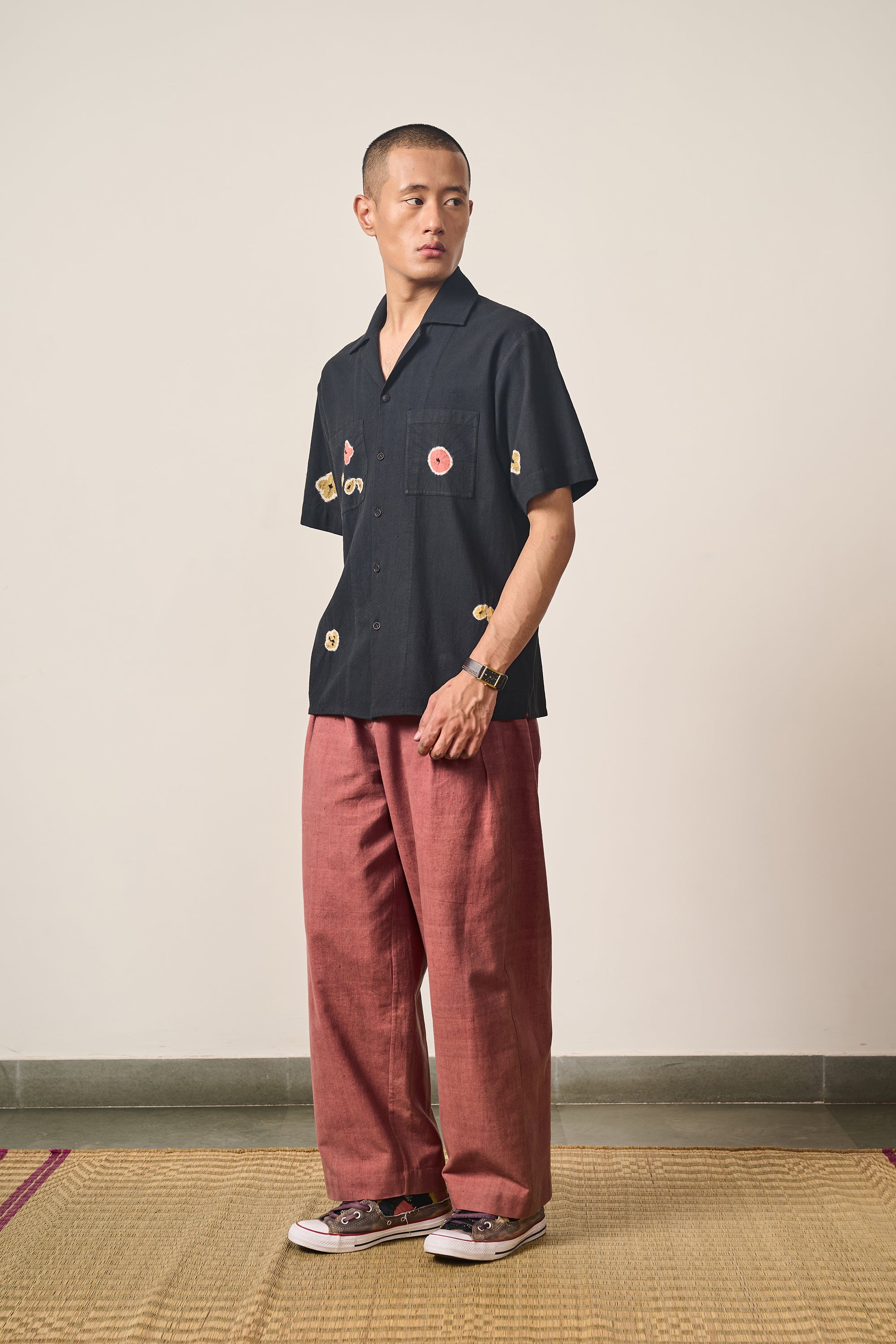 SHIBORI COTTON SHIRT IN BLACK