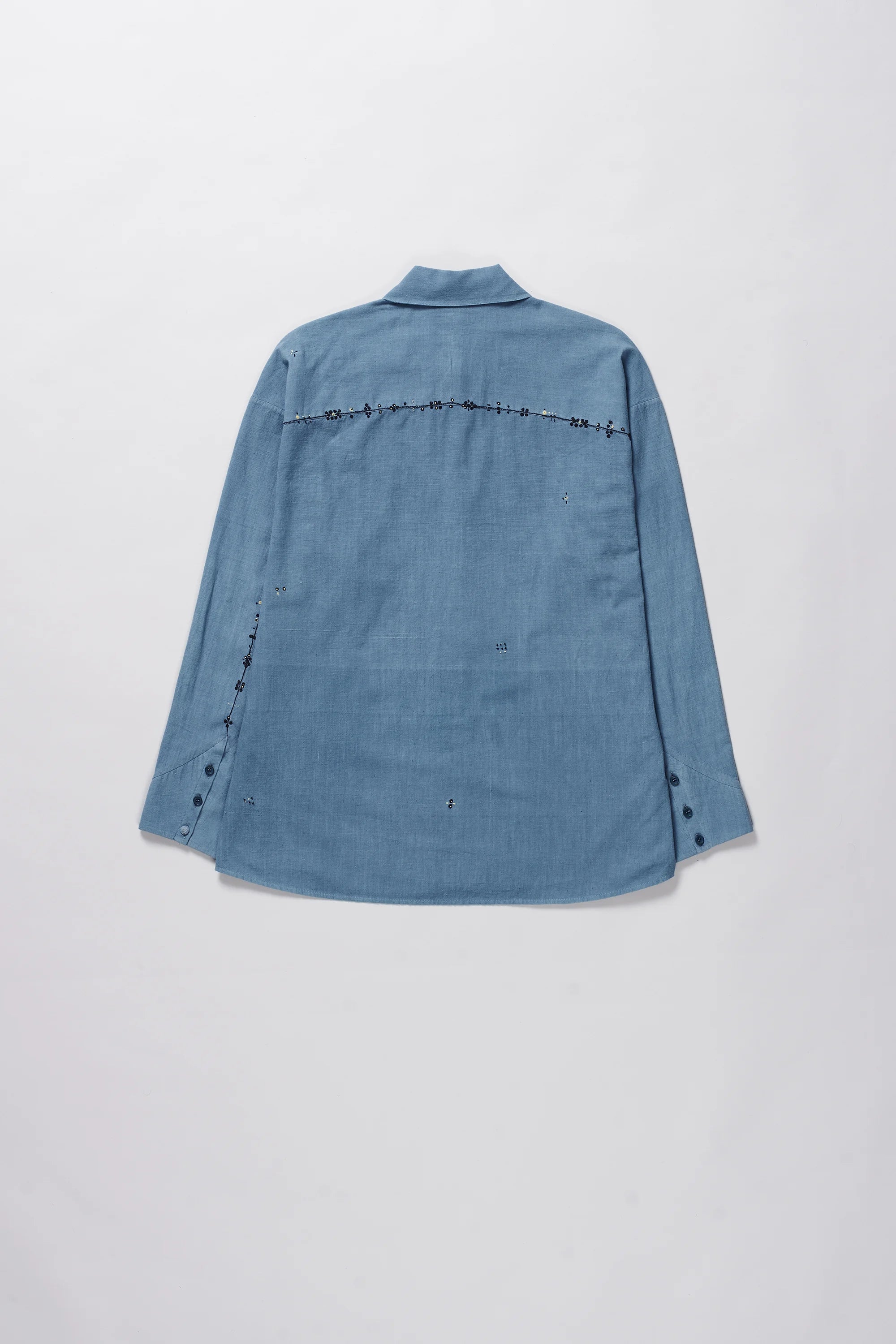 Embroidered Cotton Shirt in Sky Indigo