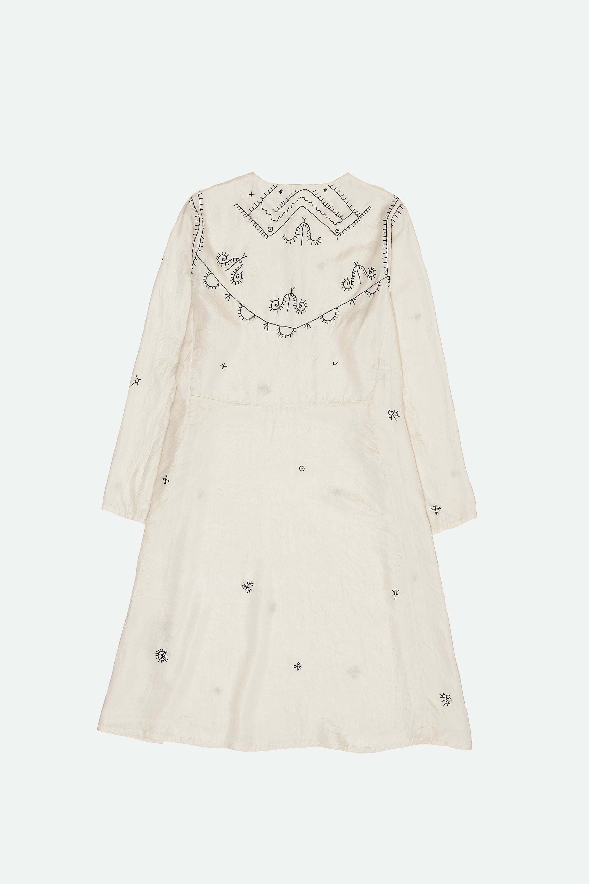 Ecru Hand Embroidered Silk Dress