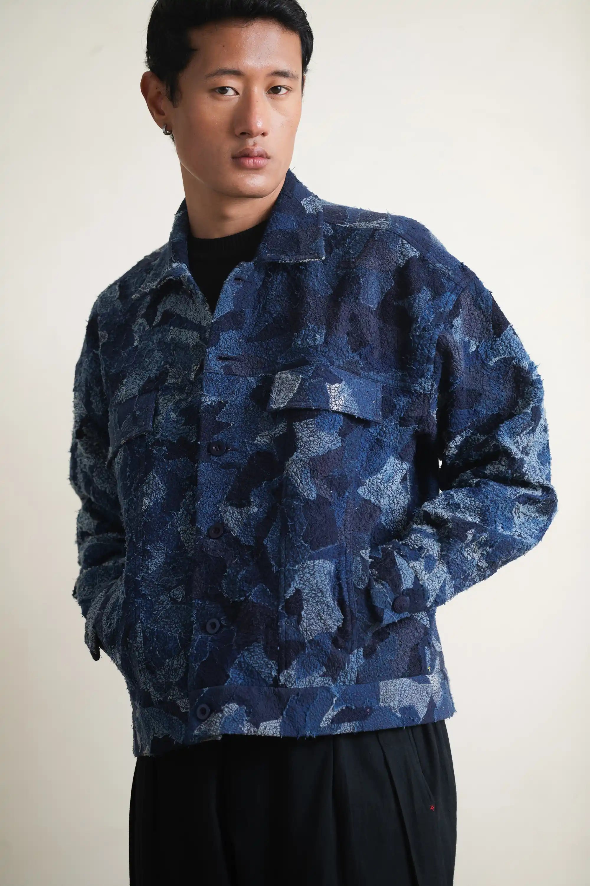 Indigo Denim Patchwork Trucker Jacket