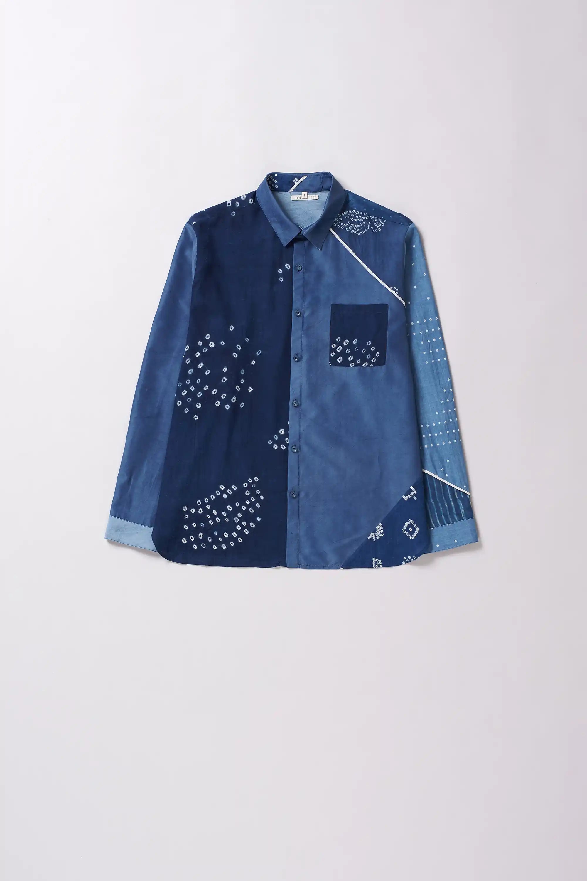 Medium Indigo Statement Shirt with Artworks in Medium Indigo