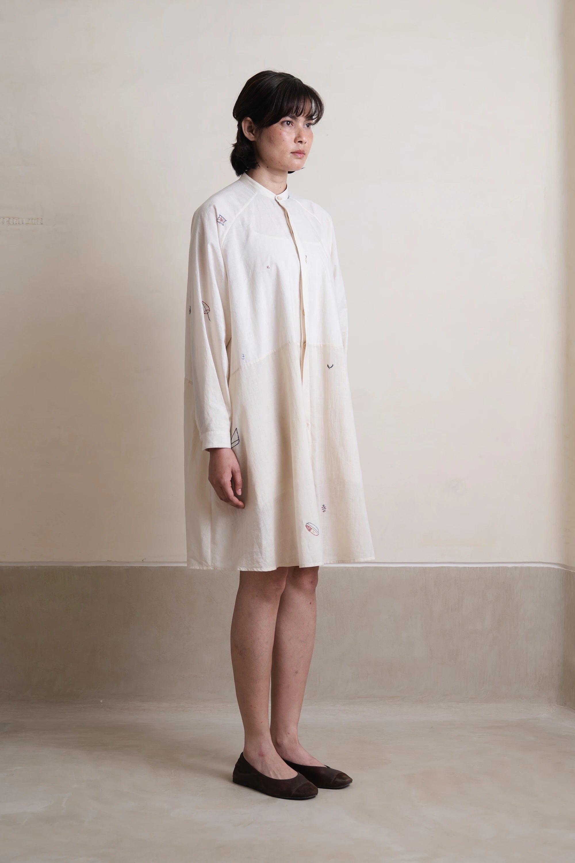 Ecru Flared Shift Dress