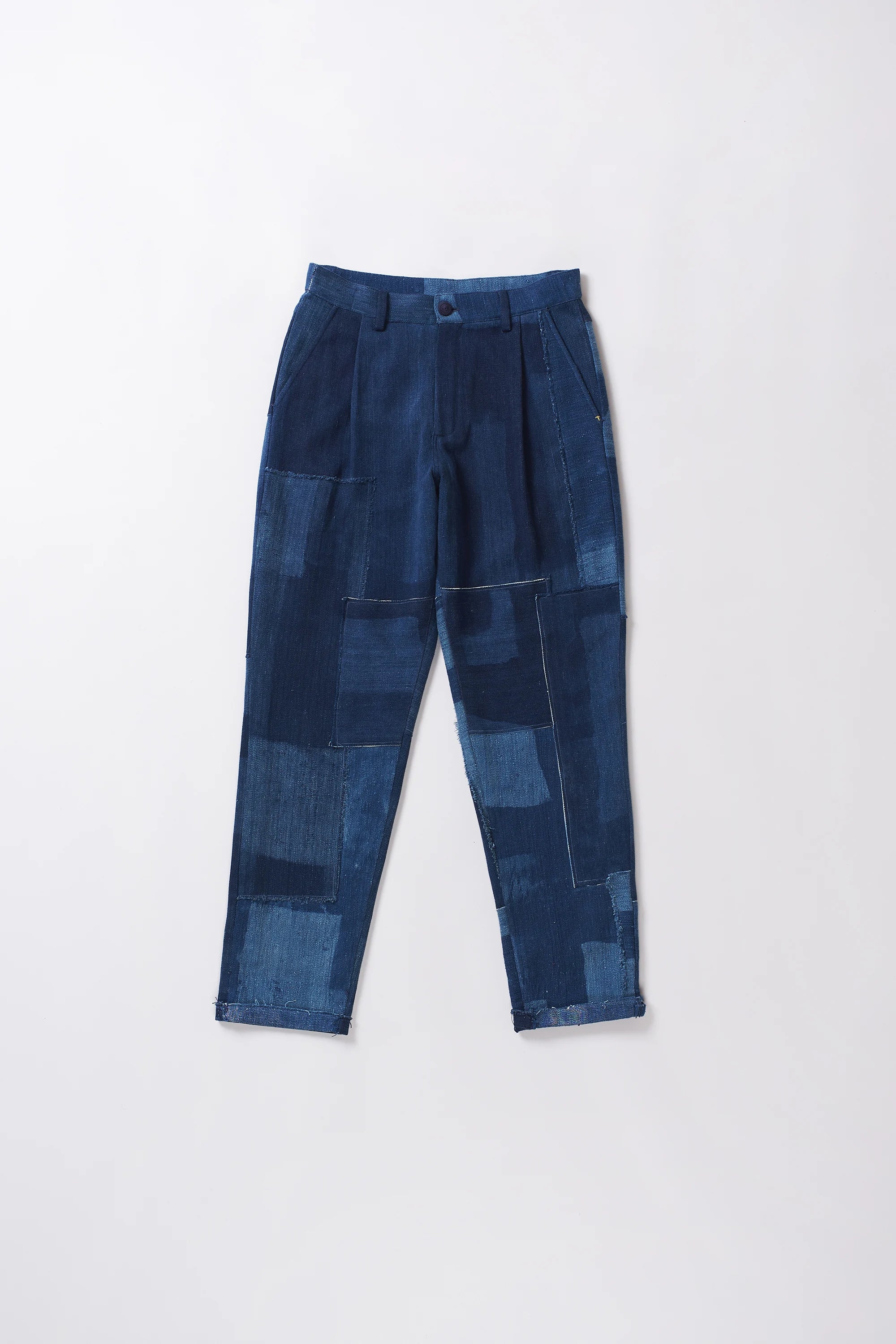 Indigo Patchwork Pleated Trousers