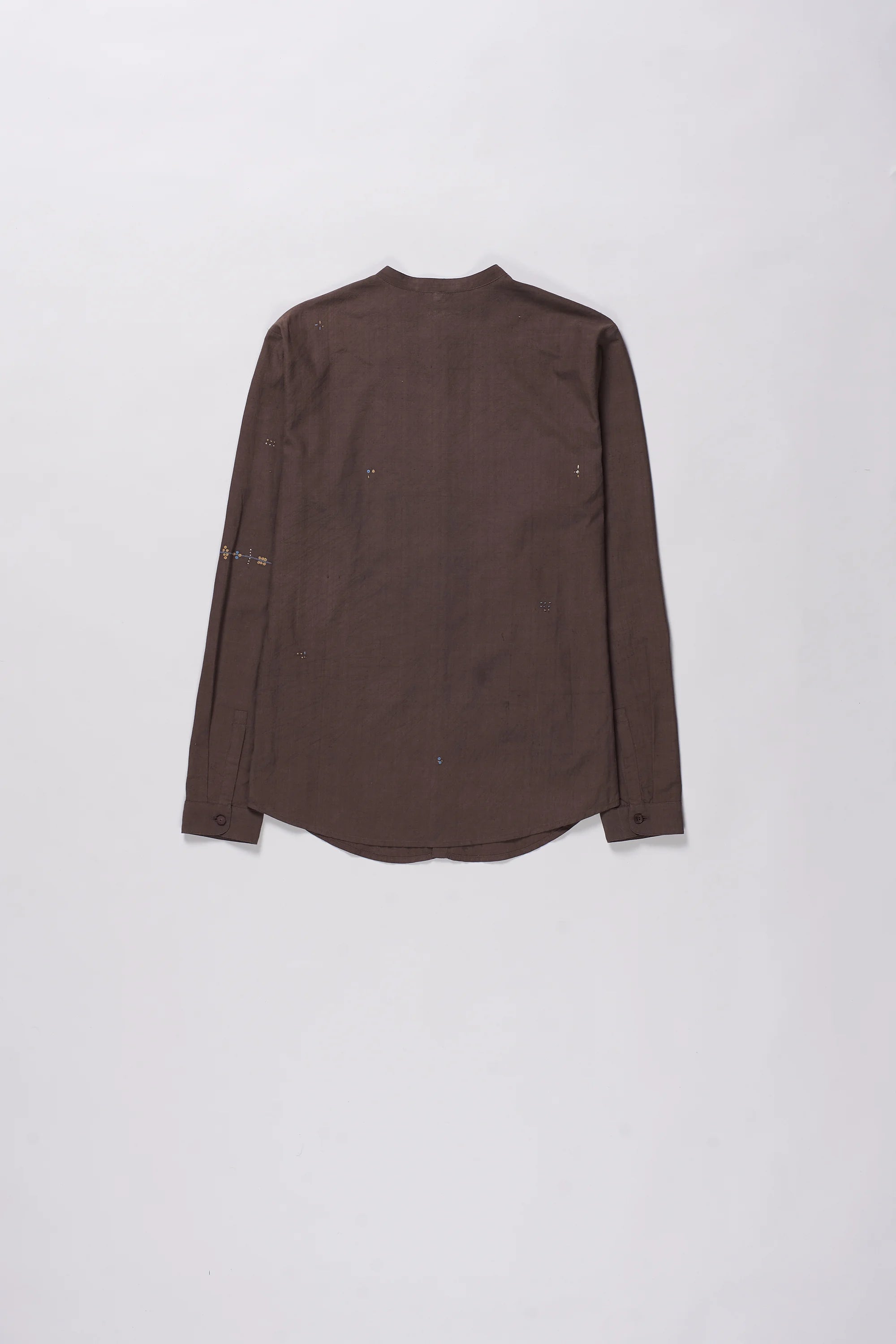 Burnt Umber Band Collar Embroidered Shirt