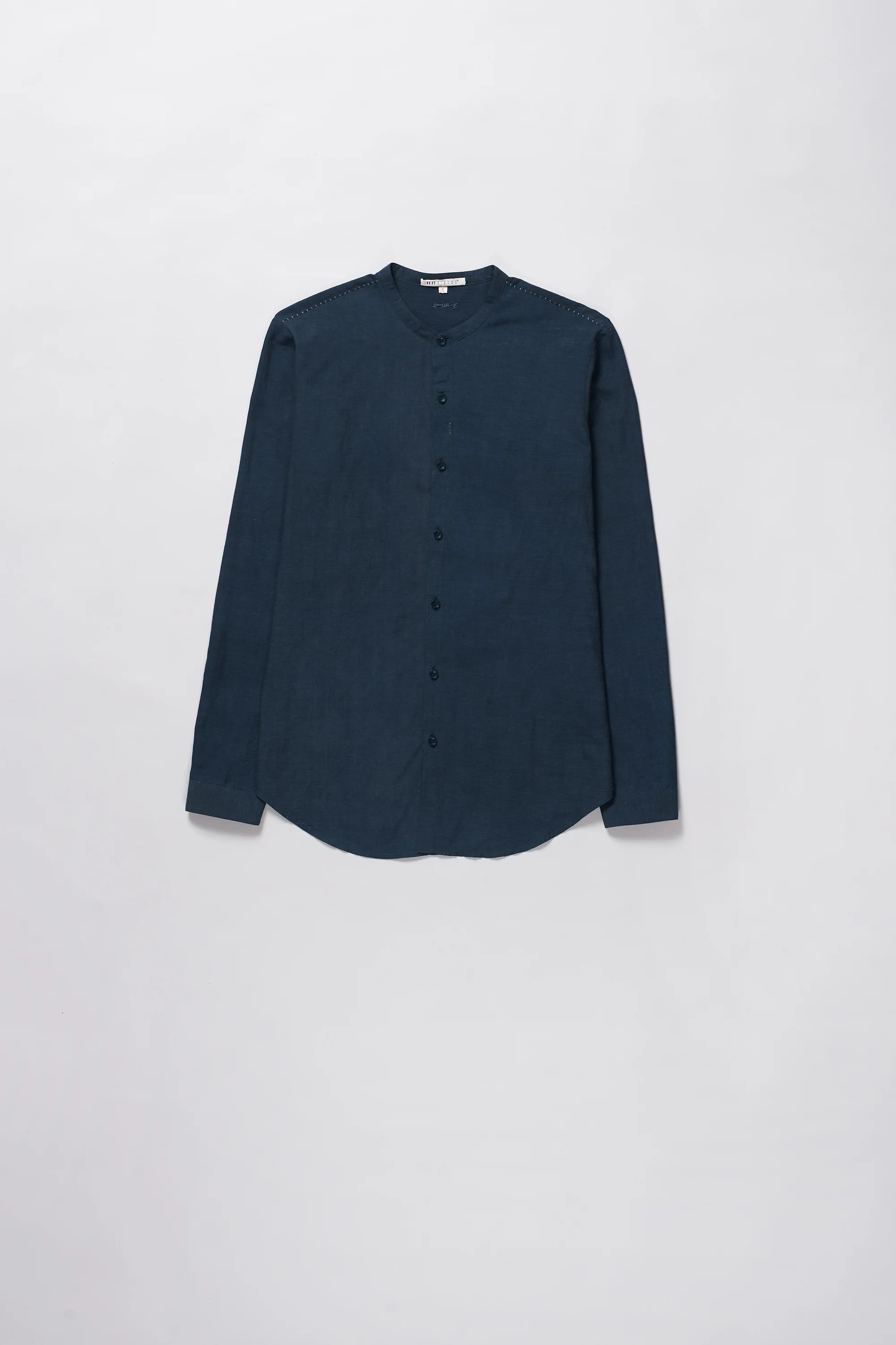 Indigo Band Collar Bandhani Shirt