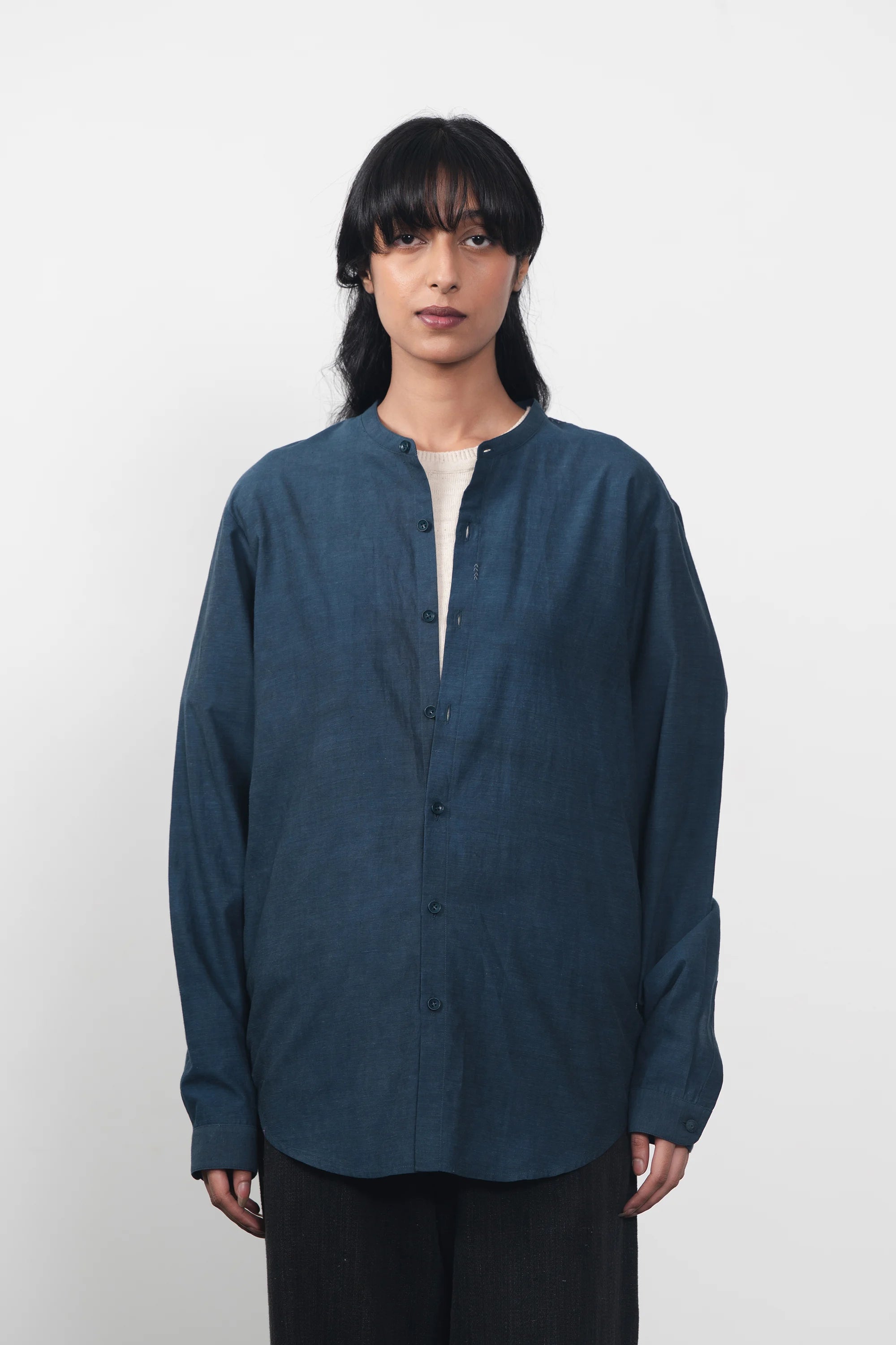 Band Collar Bandhani Shirt in Indigo