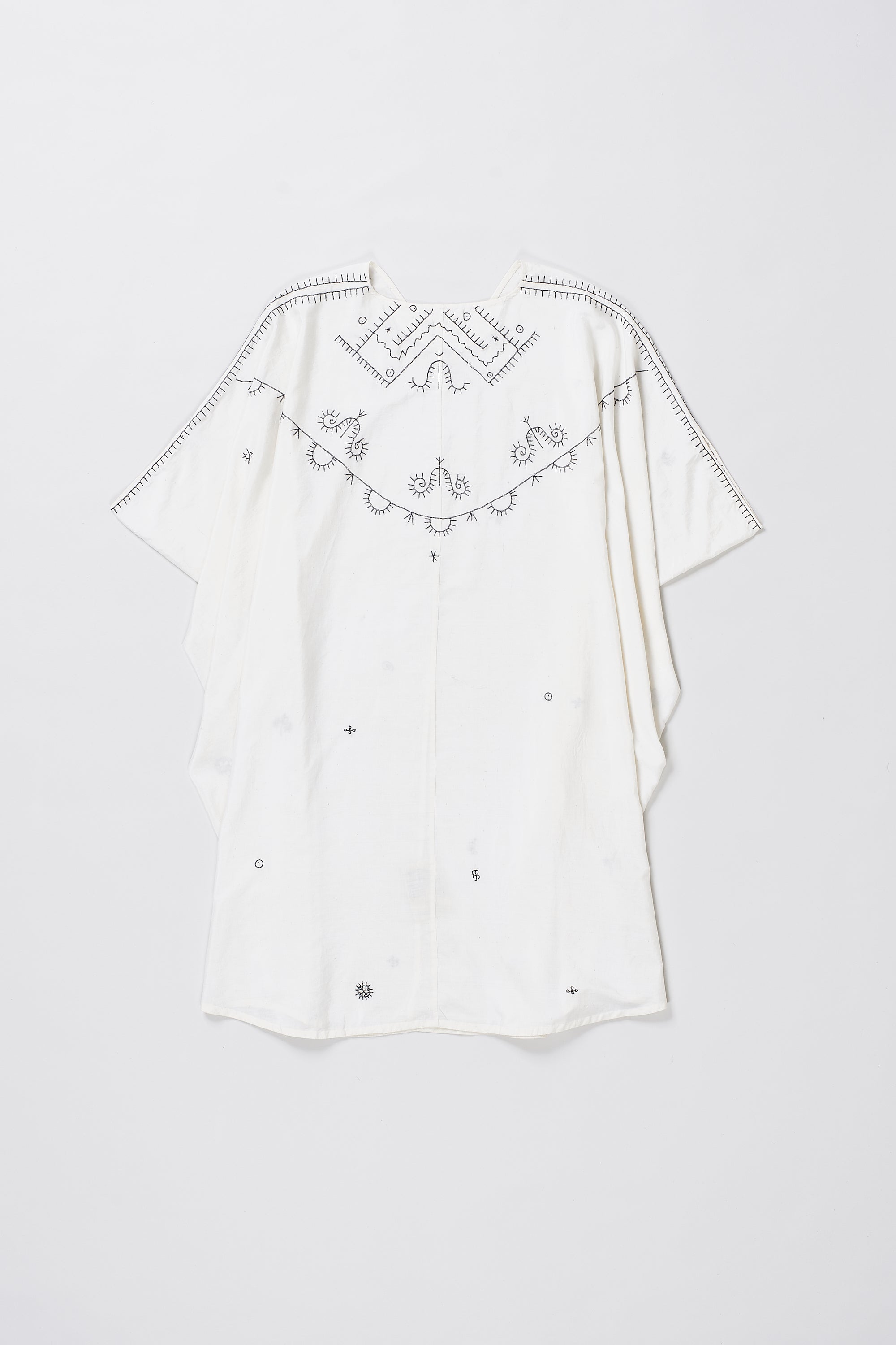 Ecru Cotton Silk Blend Hand Embroidered Dress