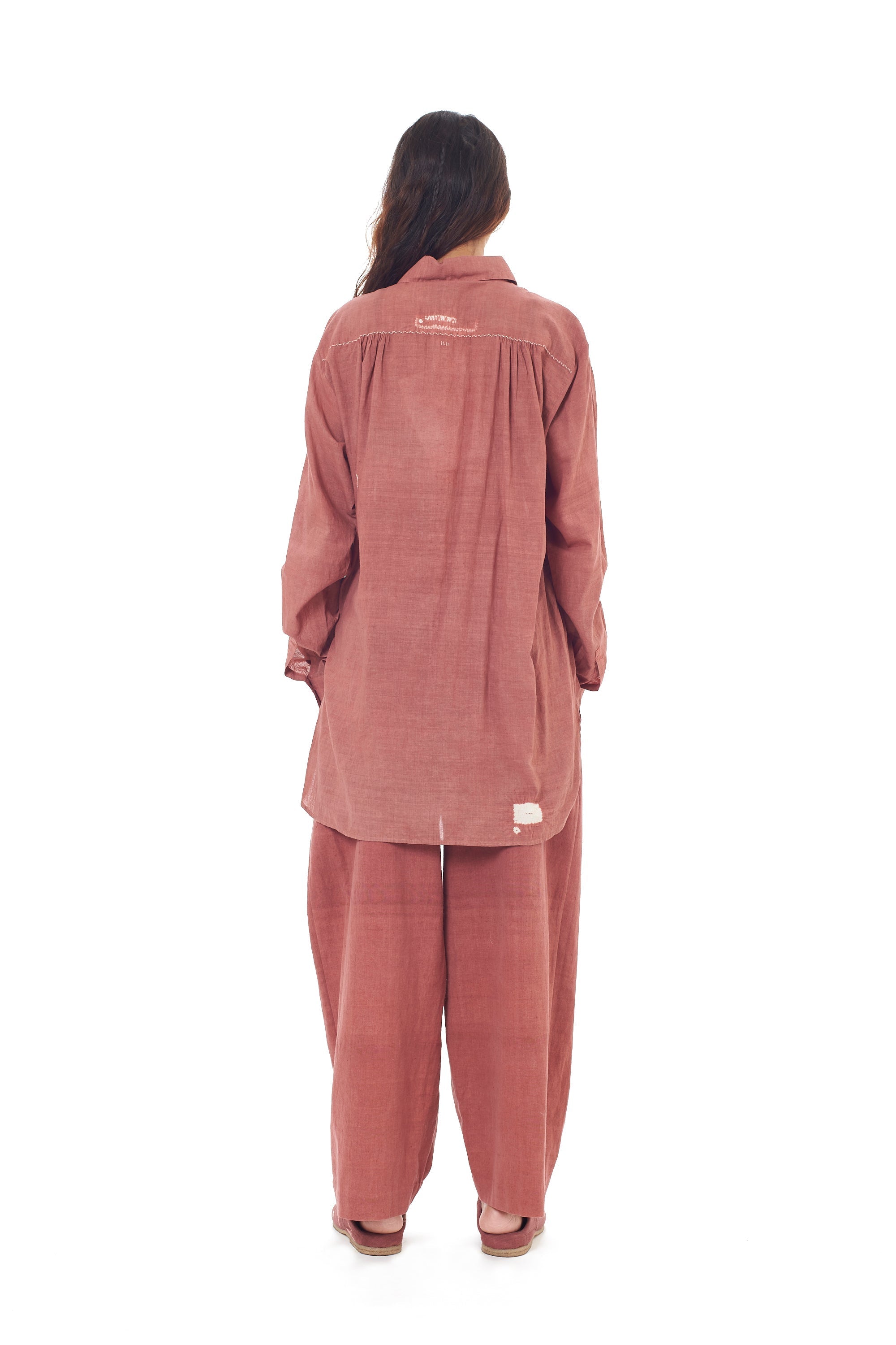 ROGUE PINK RELAXED FIT FINE COTTON SHIRT CRAFTED WITH SHIBORI MOTIFS