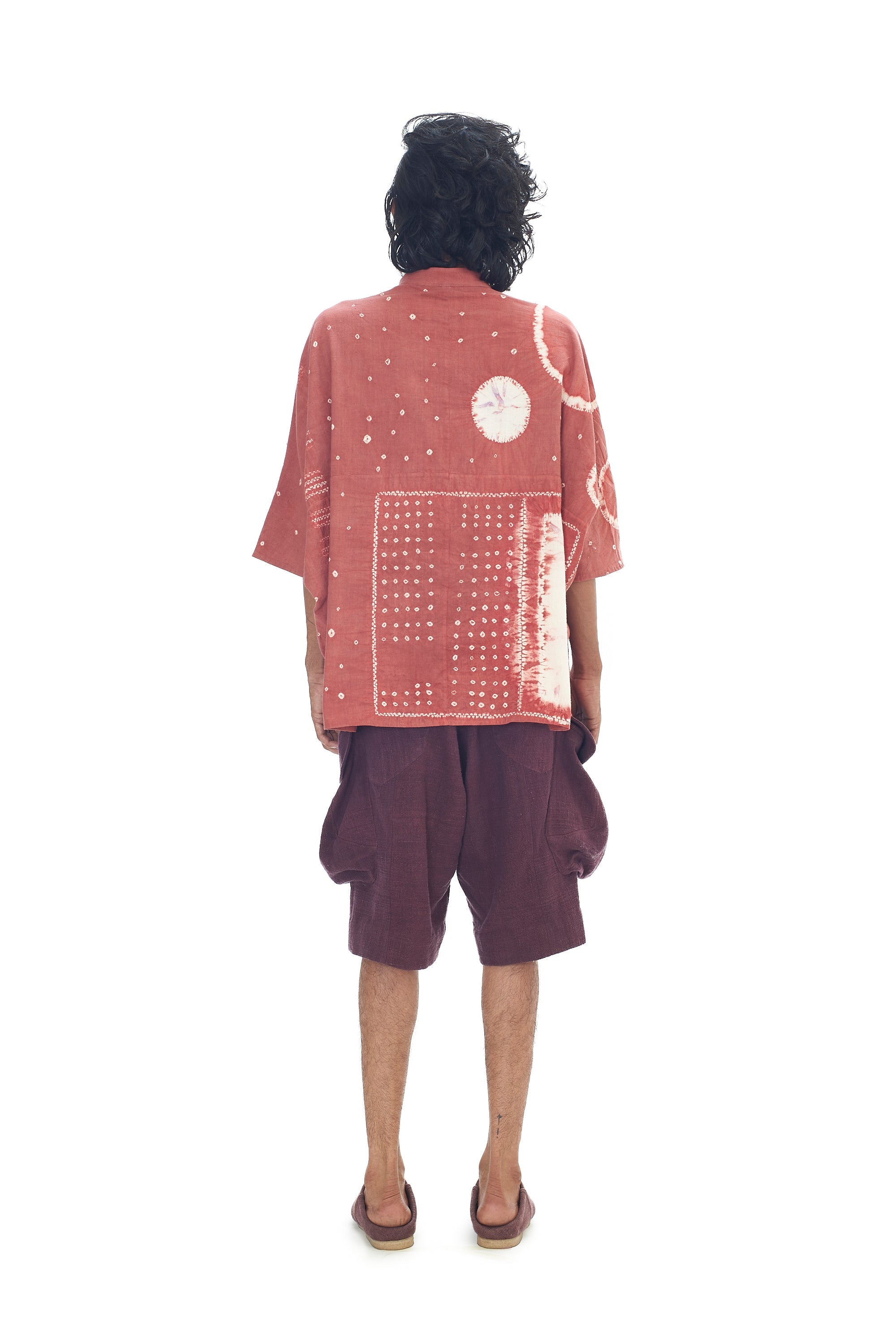 Relaxed Fit Band Collar Organic Cotton Shirt Crafted With All-Over Shibori Motifs