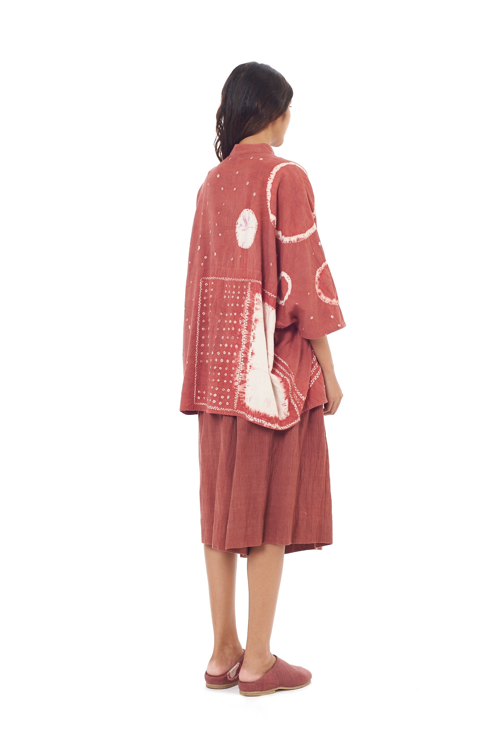 Relaxed Fit Band Collar Organic Cotton Shirt Crafted With All-Over Shibori Motifs