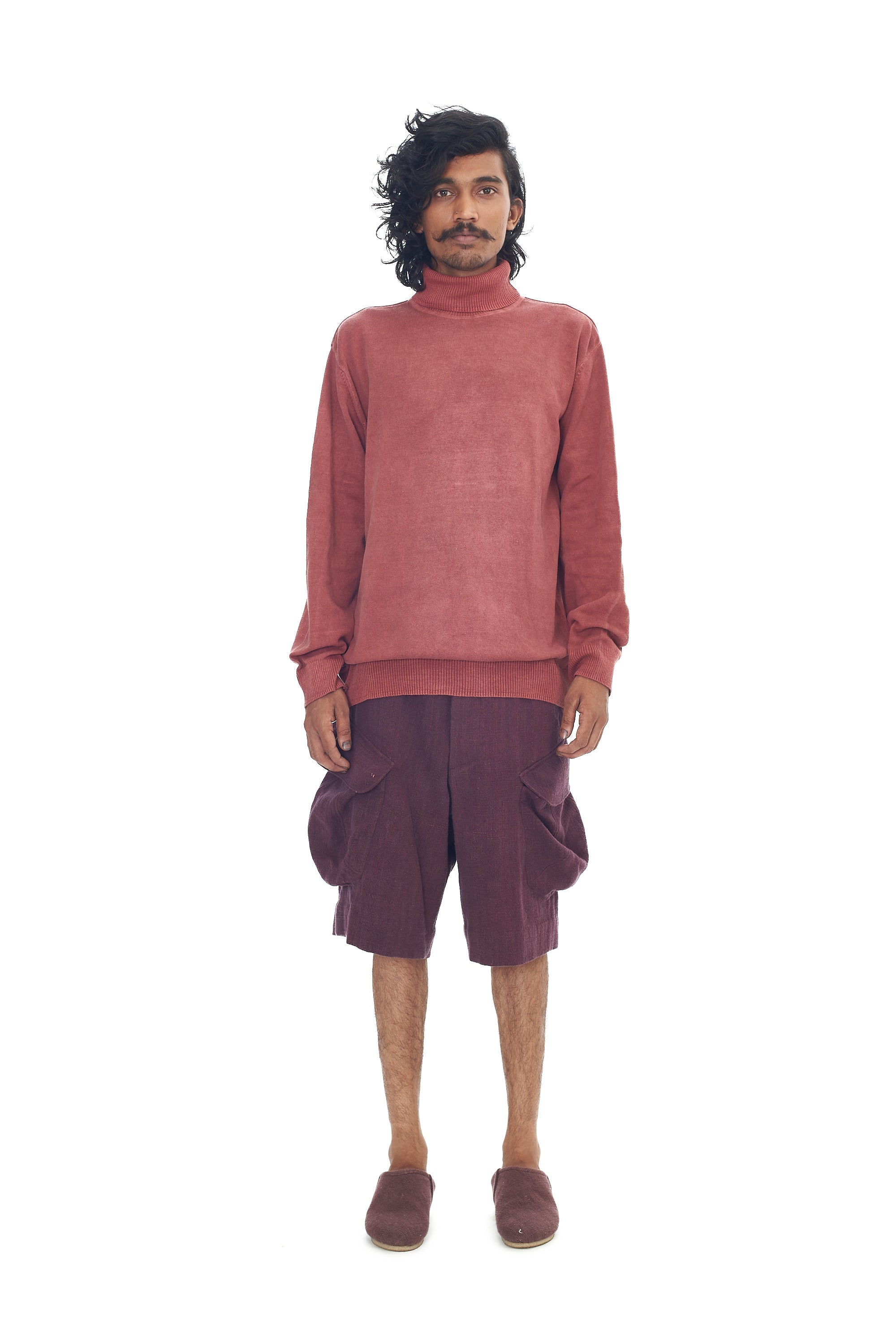 ROGUE PINK TURTLENECK FULL-SLEEVED COTTON T-SHIRT