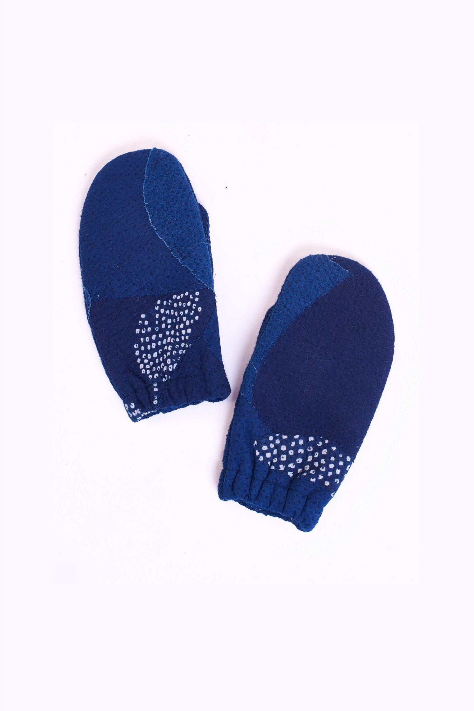 Indigo patchwork mittens