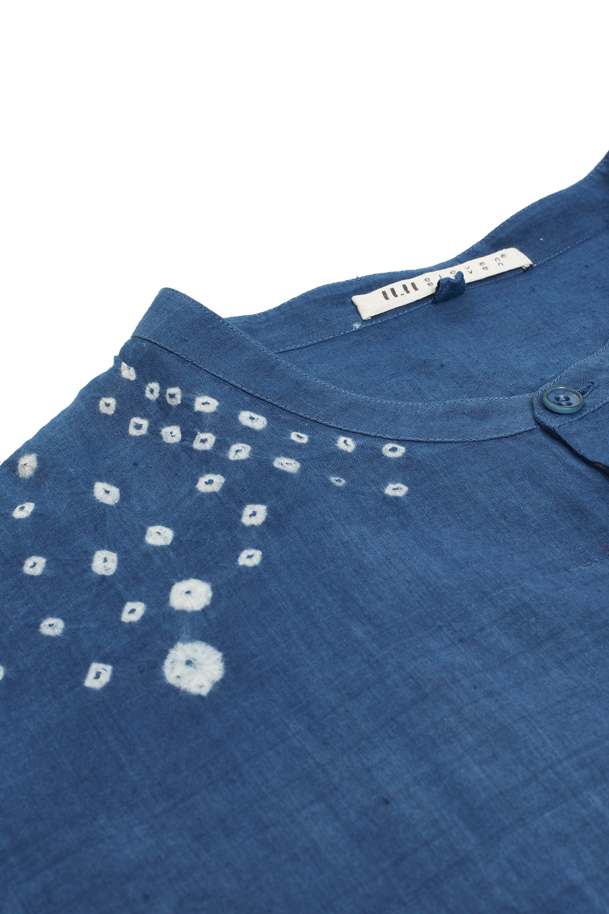 Medium Indigo Cotton Shirt Crafted with Shibori Motifs