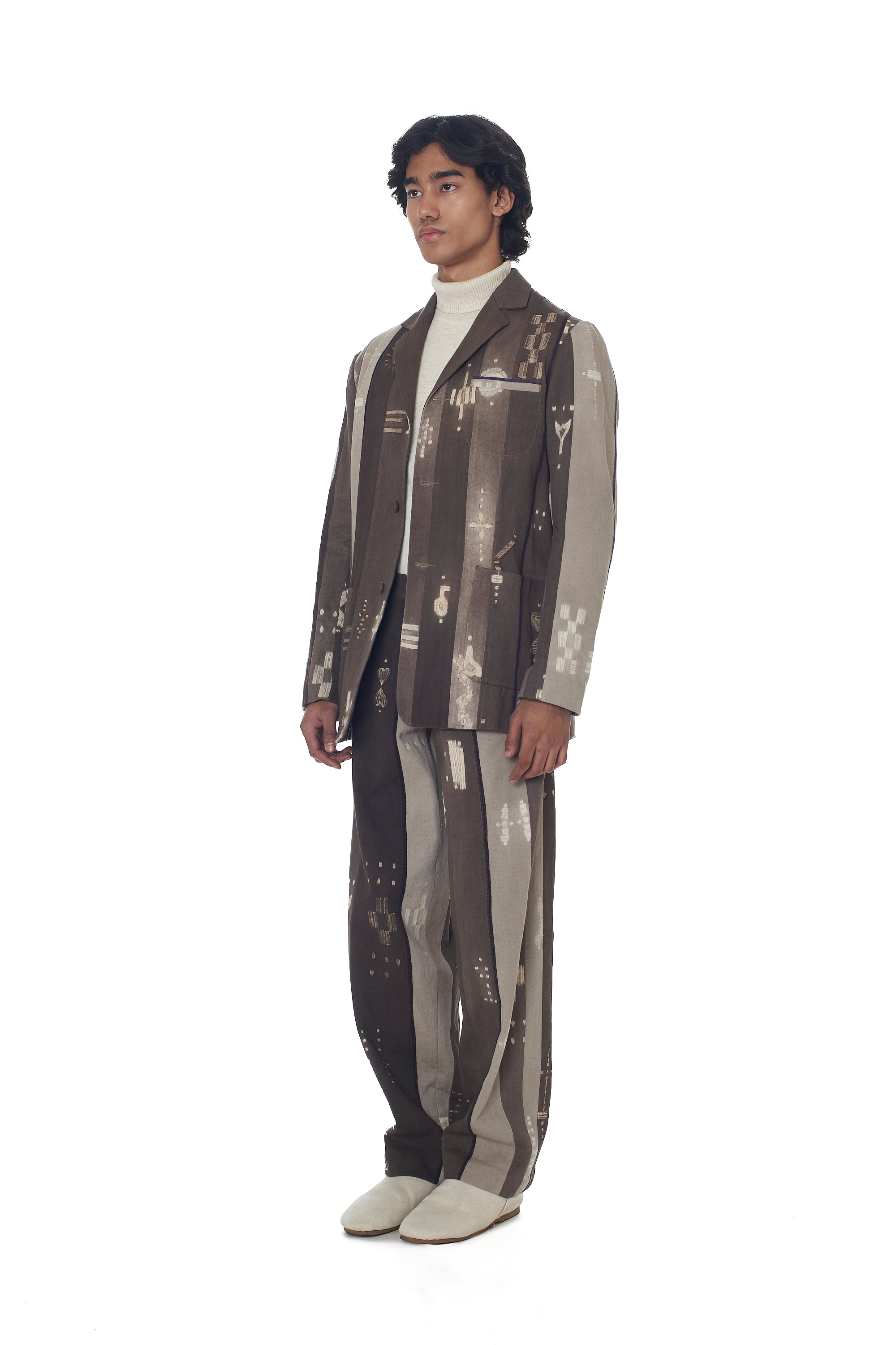CHARCOAL PANELLED SHIBORI HANDSPUN SELVEDGE DENIM JACKET