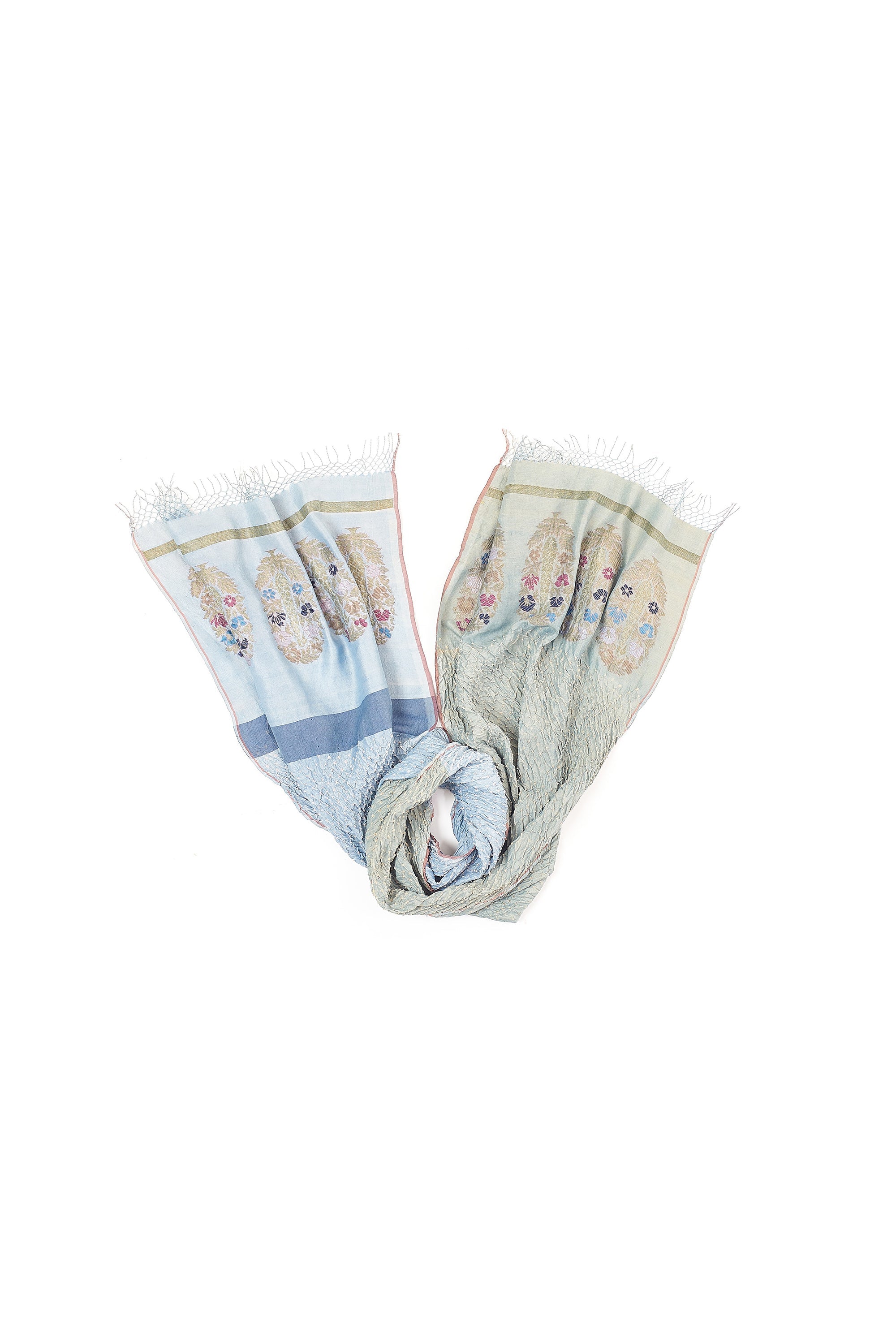 BROCADE SILK INDIGO DYED BANDHANI SCARF