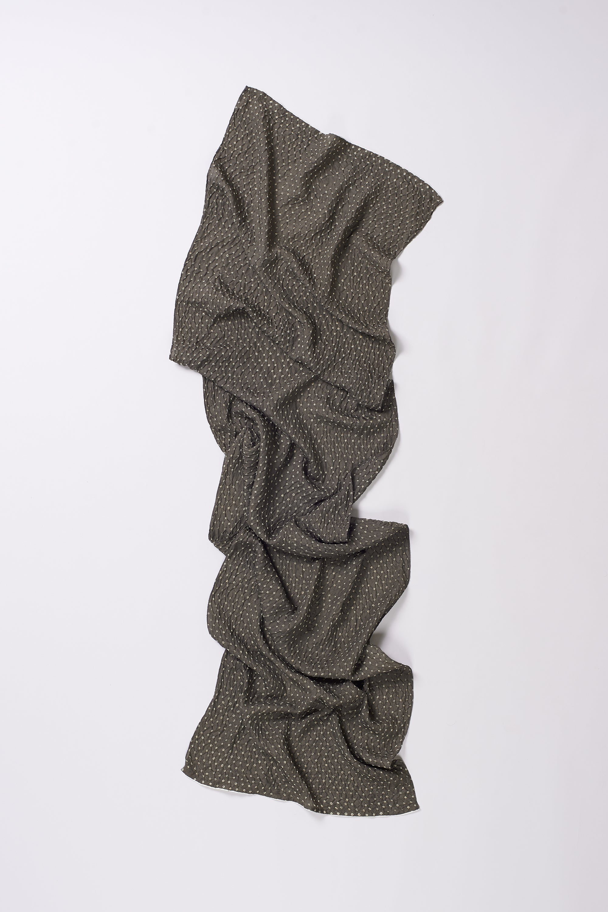 Charcoal Silk With Bandhani Scarf