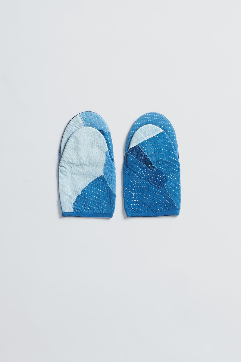 HAND QUILTED - KANTHA - OVEN MITS : INDIGO