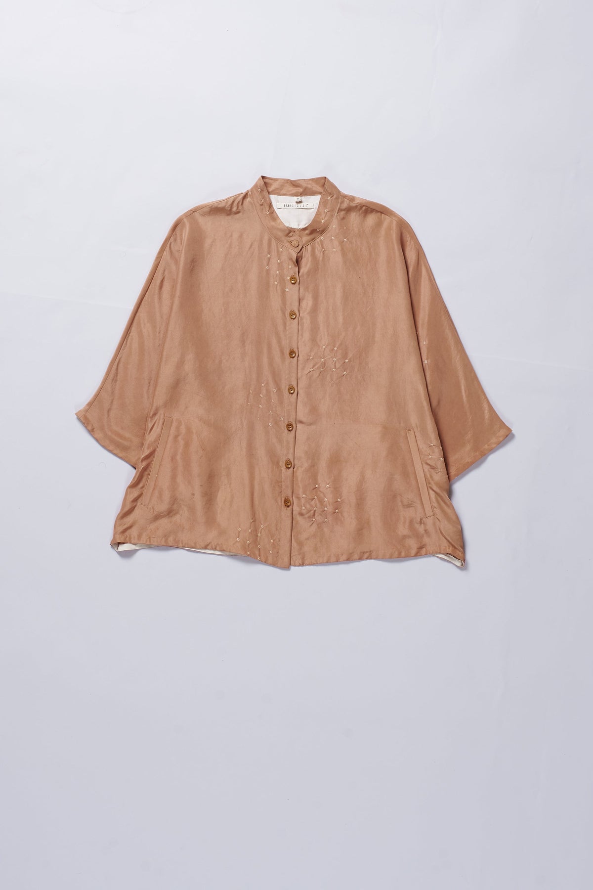 Band Collar Shirt in Peach