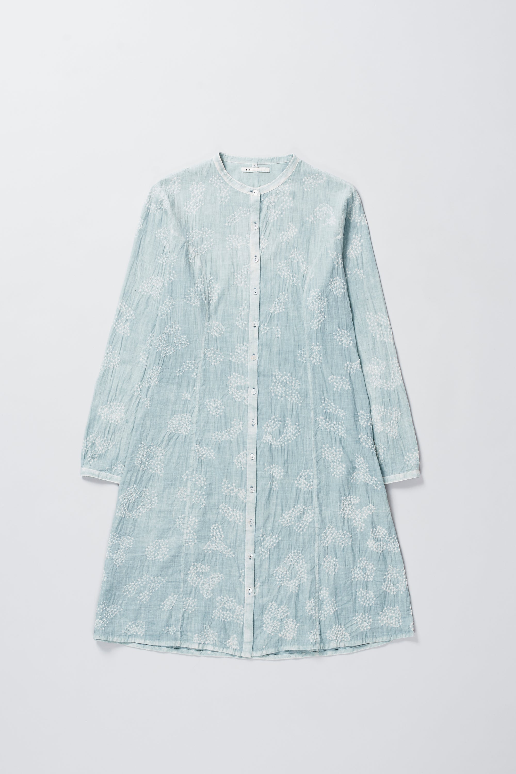 ORGANIC COTTON STRAIGHT FIT BANDHANI SHIRT IN SKY INDIGO