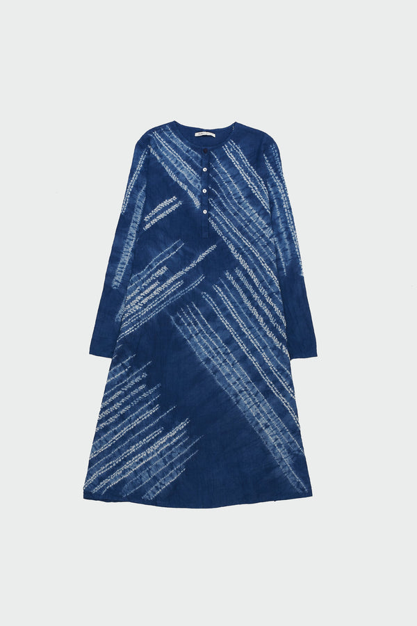 INDIGO DYED COTTON SHIBORI DRESS