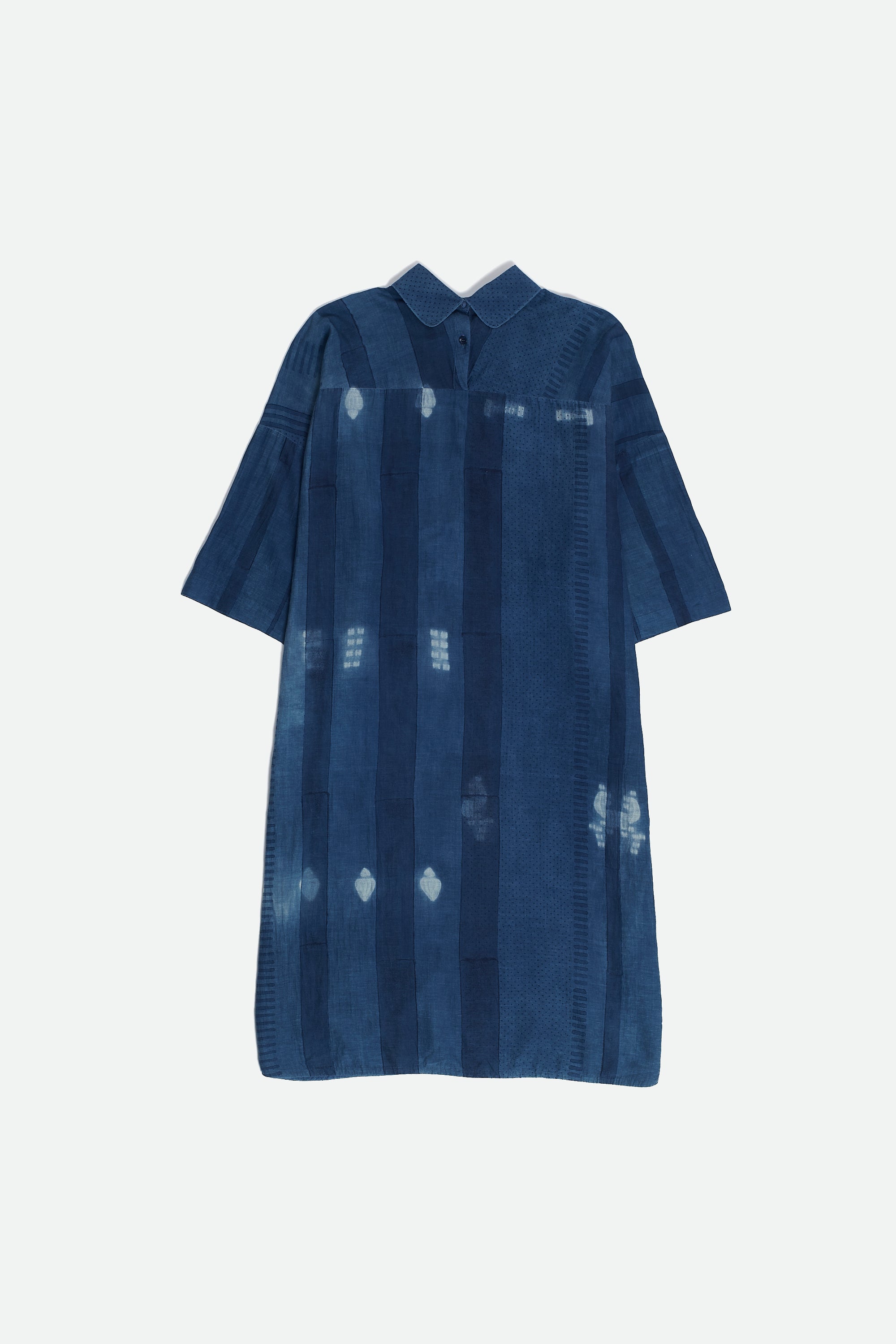 MEDIUM INDIGO SHIBORI AND HANDPAINTED SILK DRESS