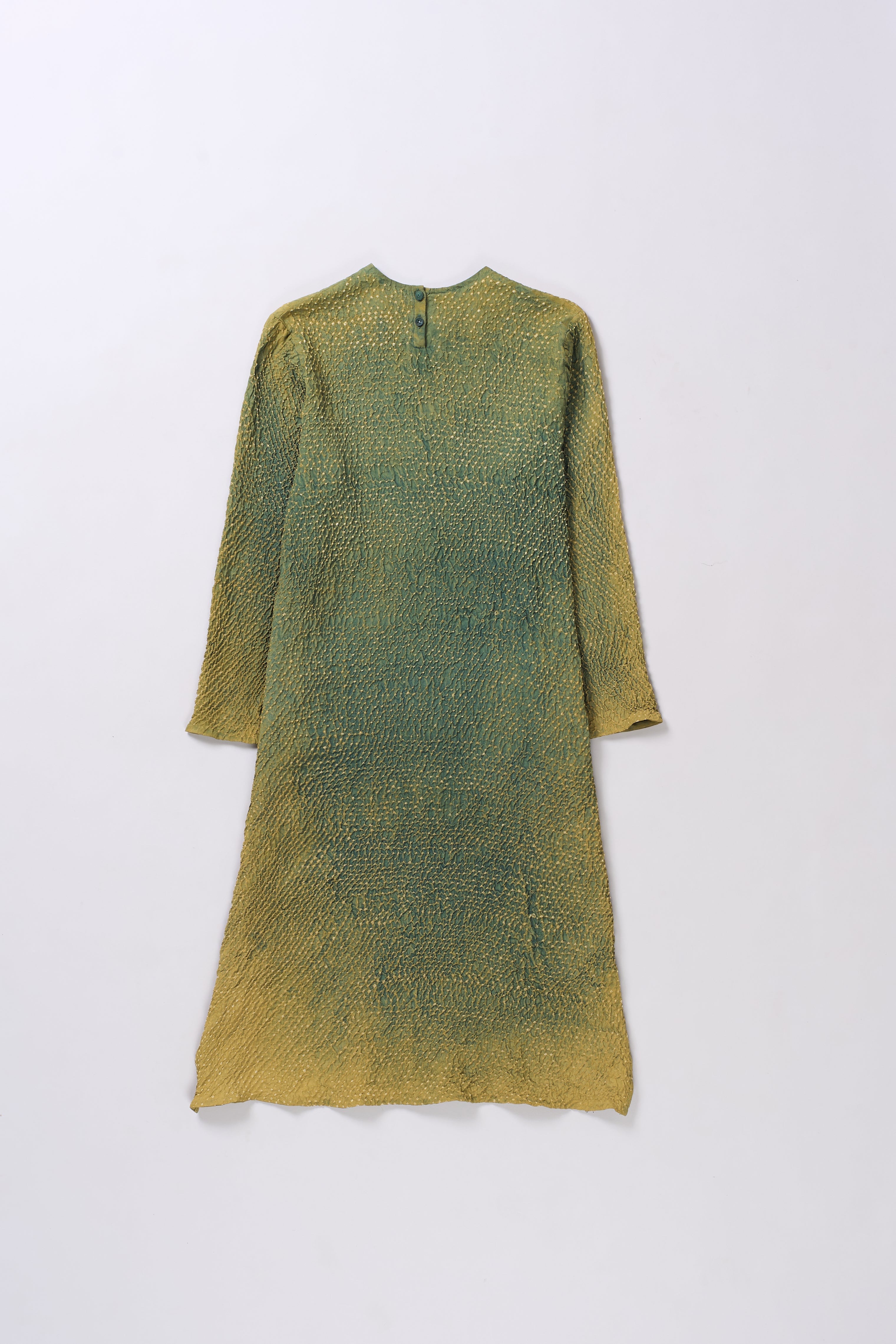 OLIVE GREEN BANDHANI SILK DRESS